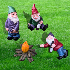 EJWCIG Funny Garden Gnomes Statues Drunk Peeing Naughty Inappropriate Yard Lawn Gnomes Outdoor Decorations Patio Decor (Bonfire)