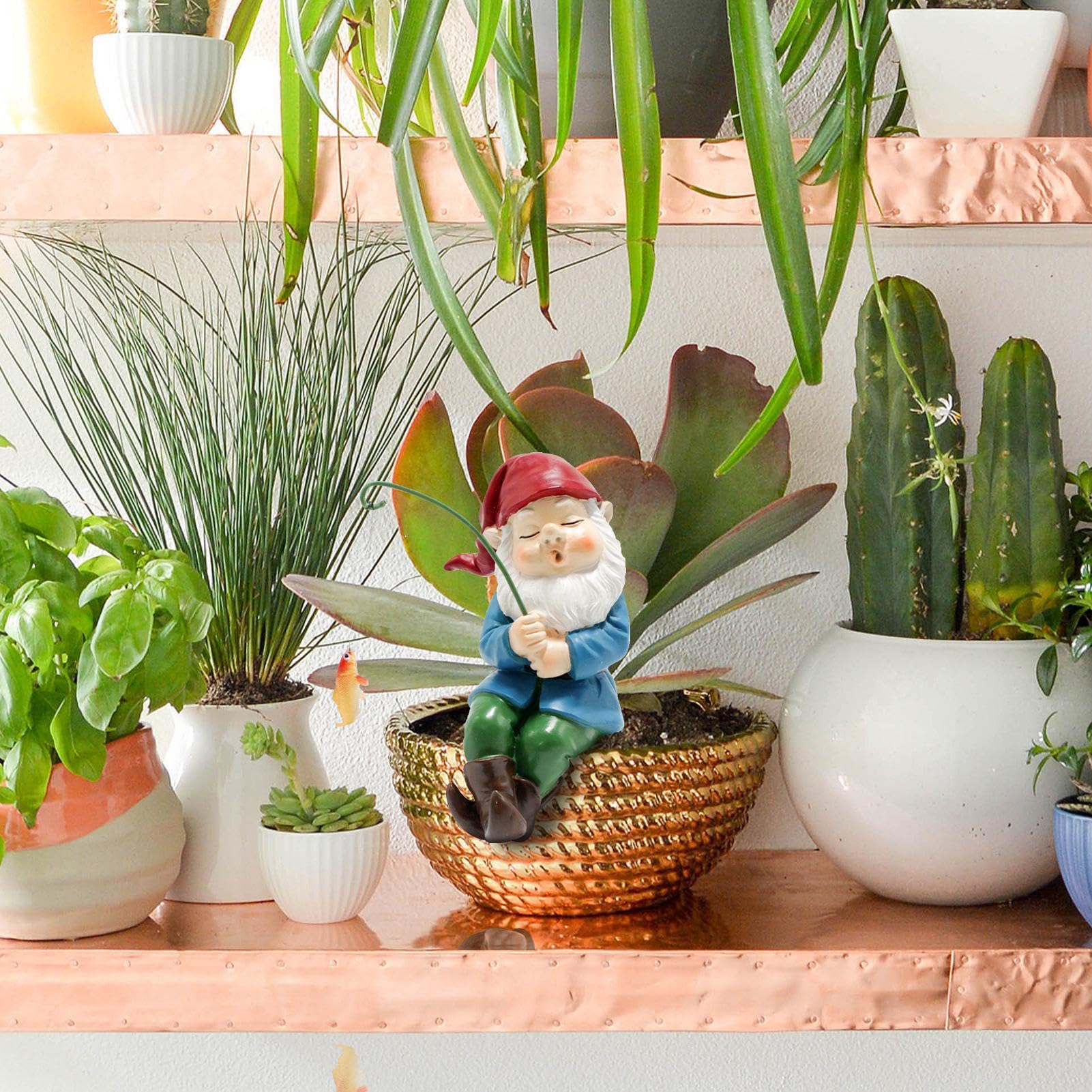 Fishing Garden Gnome Statue - Welcomes Little Guy With Rod, Funny Decorations for Pond Waterfalls
