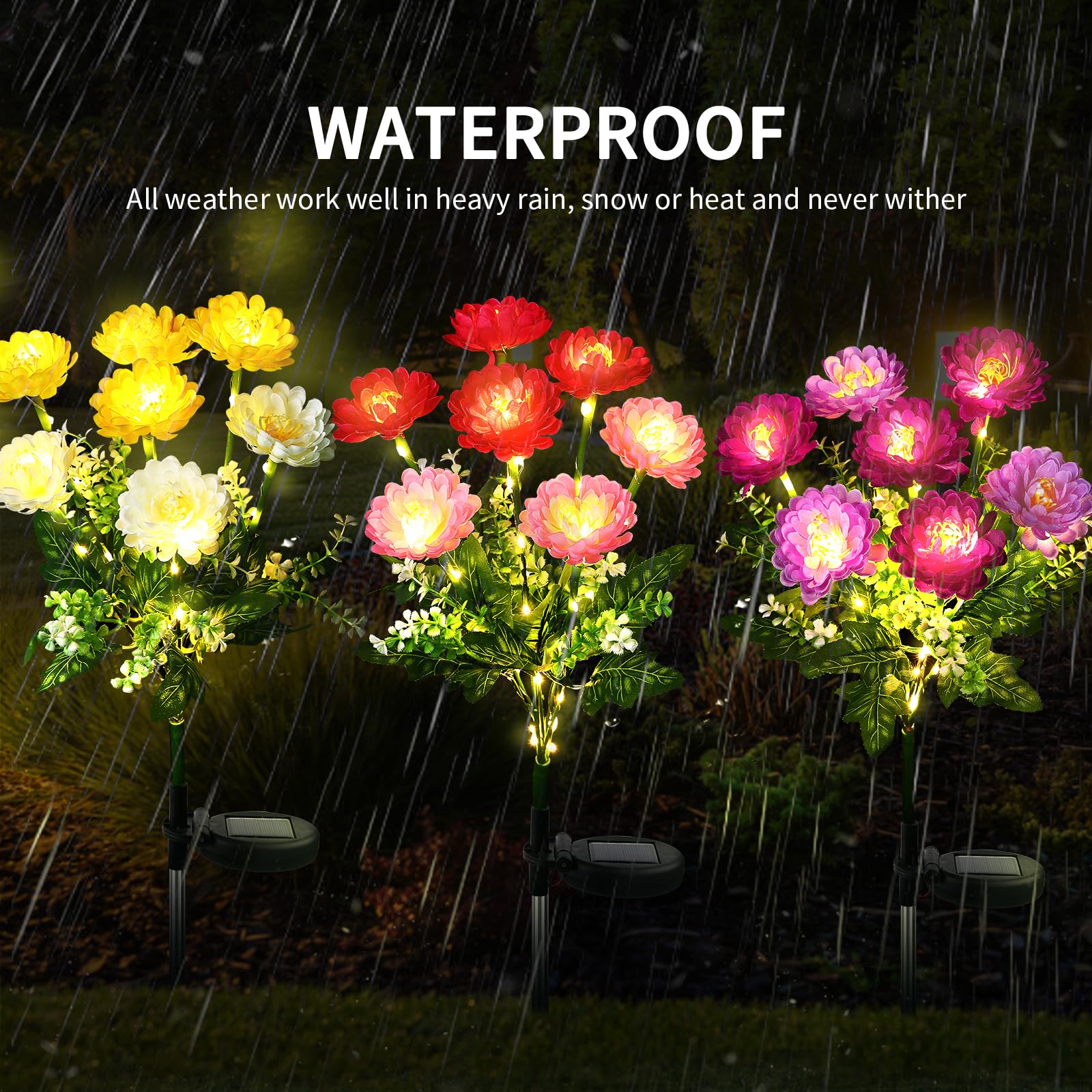 FWLWTWSS Solar Lights Outdoor Garden - 2 Pack Snow Lotus Solar Garden Lights, Garden Lights Solar Powered Waterproof with 7 Small Snow Lotus Flowers, Garden Ornaments Outdoor (White)