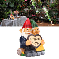 Creative Resin Garden Gnome Couple Dwarf Heart Shaped Statue Waterproof and Durable Suitable for Garden Gifts Patio Lawn Decoration