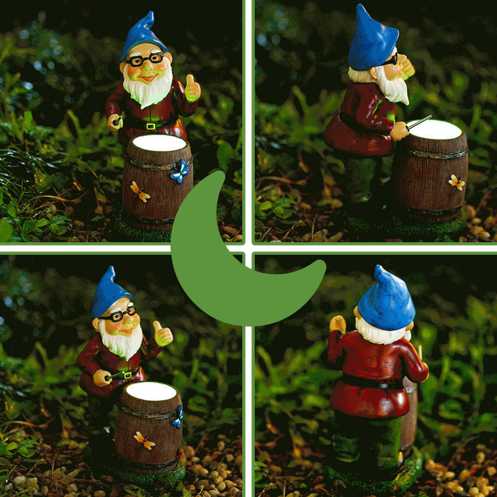 Garden Gnomes Drum Playing Funny Garden Gnomes Luminous Vivid Resin Gnome Gifts Cute Vibrant 9.25in Gnome Decor for Yard Garden Outdoor Garden Ornament