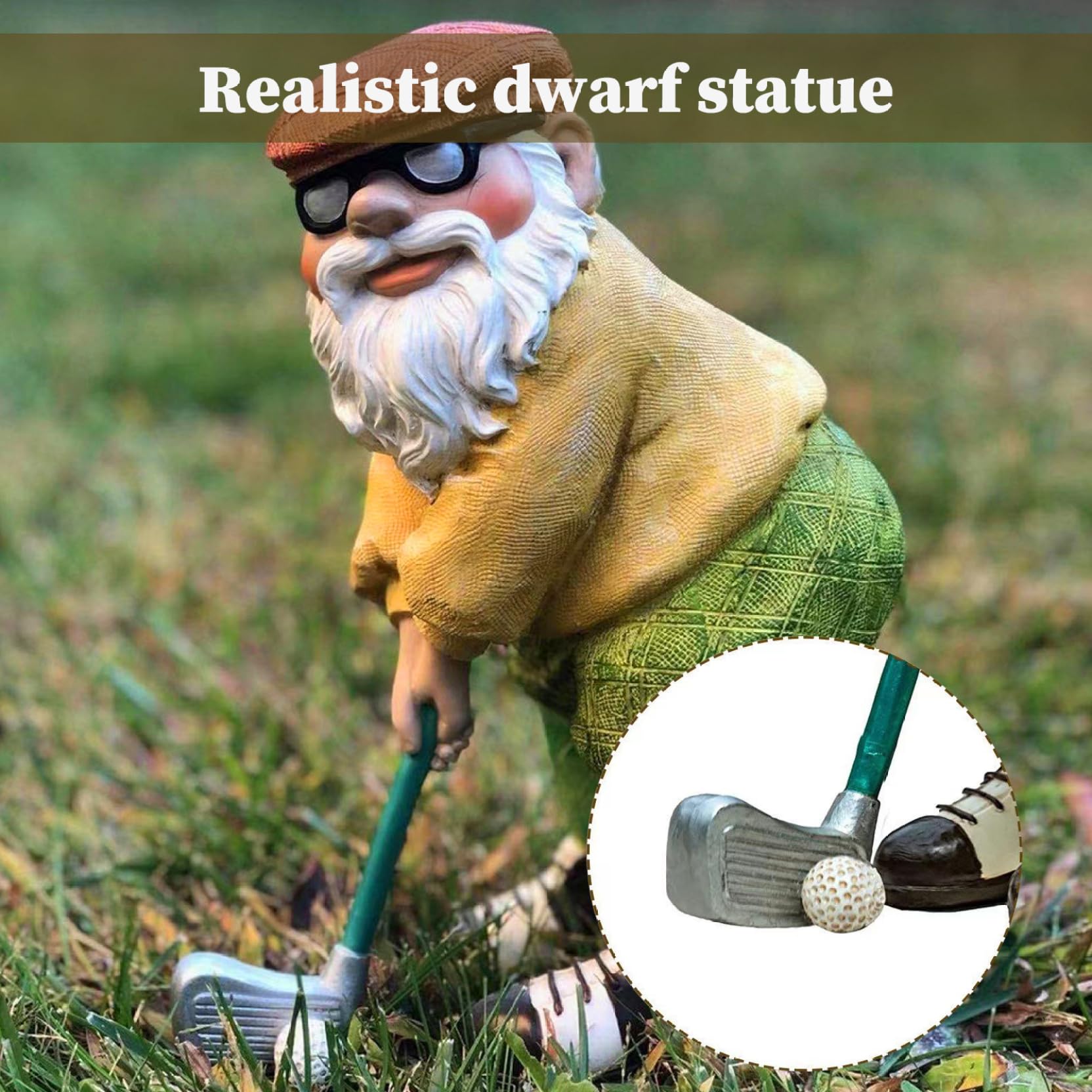 Funny Garden Gnome 4.7x2.4 Inch Playing Golf Funny Gnome Resin Golf Statue Novelty Ornaments for Pation Yard Lawn Indoor Tabletop Home Decor, Garden Gift