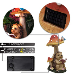 TERESA'S COLLECTIONS Garden Ornaments Outdoor, Lovely Hedgehog and Mushroom with Solar Lights, Waterproof Resin Hedgehog Ornaments, Hedgehogs Gifts, Birthday Gifts for Mum, Indoor Outdoor 17.5CM