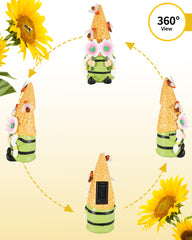iStatue Solar Garden Gnome Figurine Light with Bees Sunflower, 9.5'' Resin Outdoor Statue for Yard Patio Decor Lawn Ornaments Porch Garden Gifts for Women/Girl (Ms Bee Gnome)