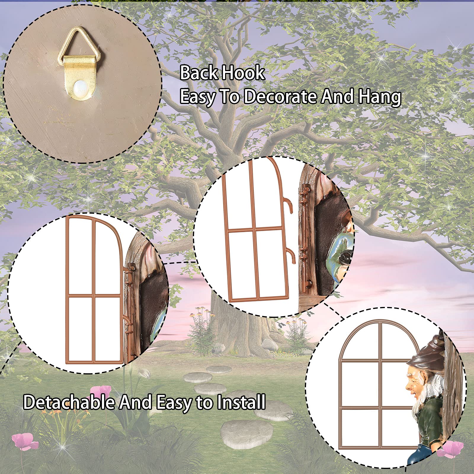 Thyle 4 Pieces Garden Gnomes Outdoor Tree Hugger Gnome Fairy Statue Elf Out The Door Resin Figurine Hanging Ladder Decoration Tree Faces Decor Outdoor for Patio Yard Lawn
