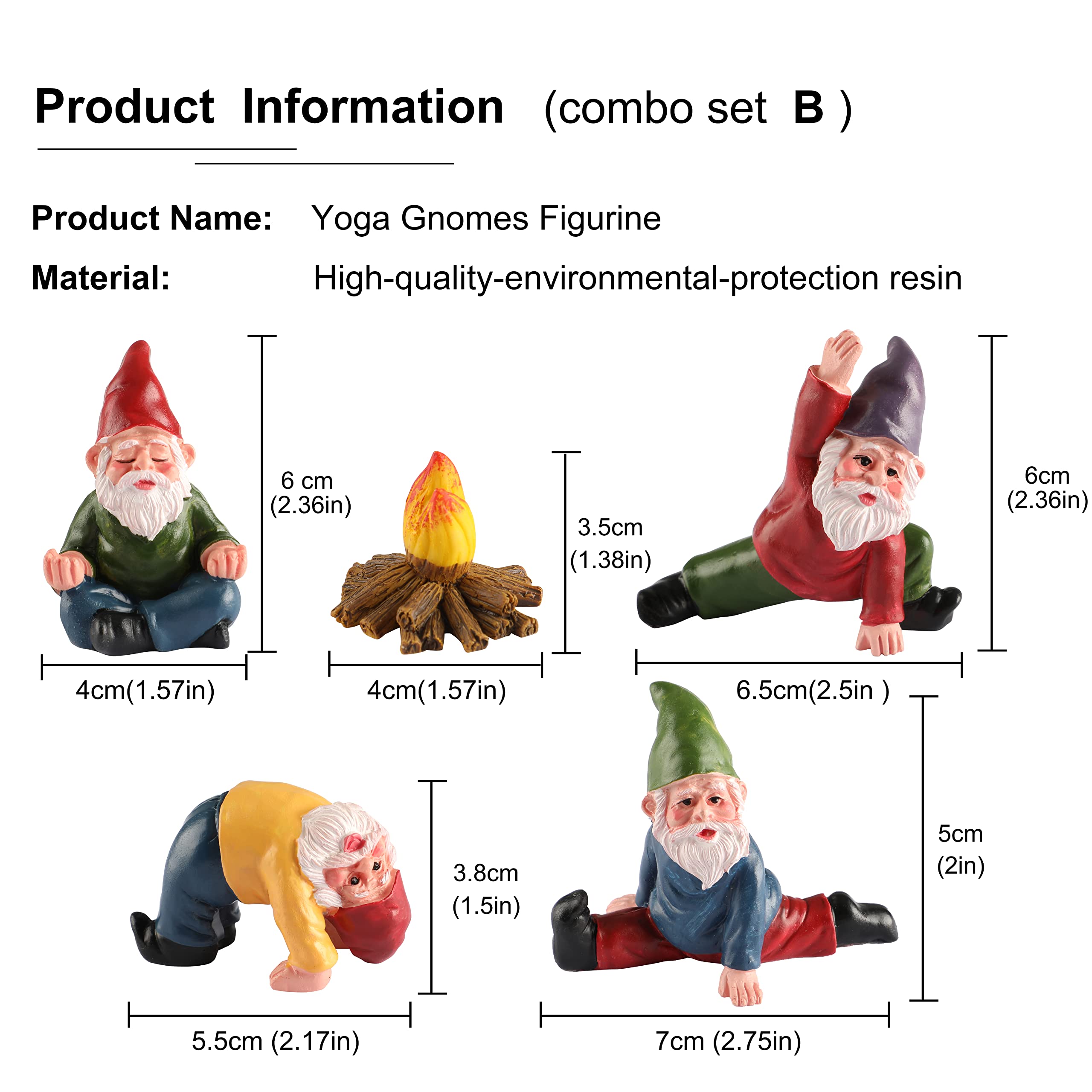 YARCHONN Miniature Garden Gnomes Ornament Outdoor Resin Elf Statue, Funny Gnome Fairy Garden Accessories for Patio, Yard, Lawn or Home Garden Decorations, Set of 5 (Yoga series)
