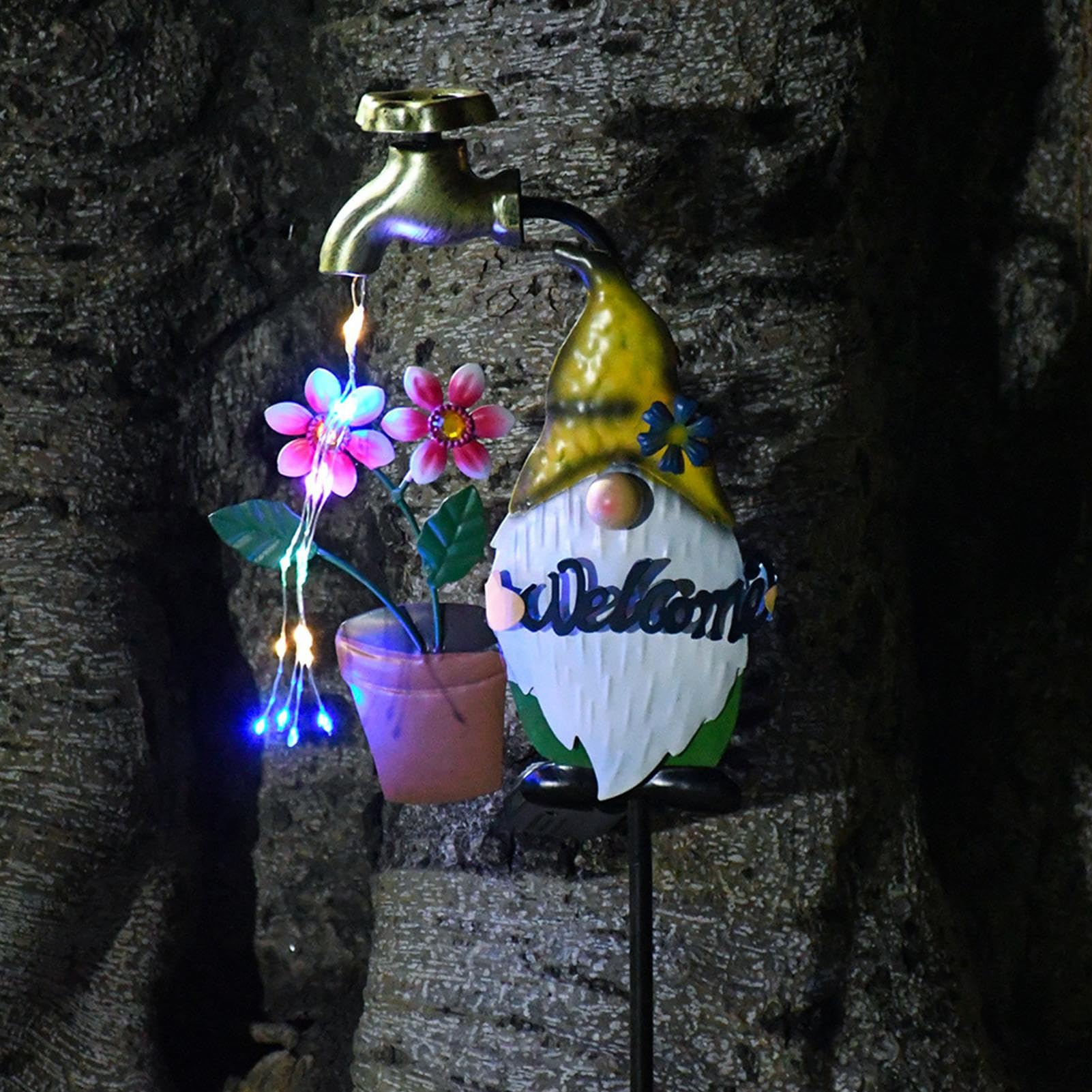 Solar Lights Outdoor Stake, Gnome Garden Solar Light, Twinkling Faucet Design, 7.48x31.89 inches Waterproof Yard Decor, Patio Sun Powered Ornament for Winter, Home, Backyard
