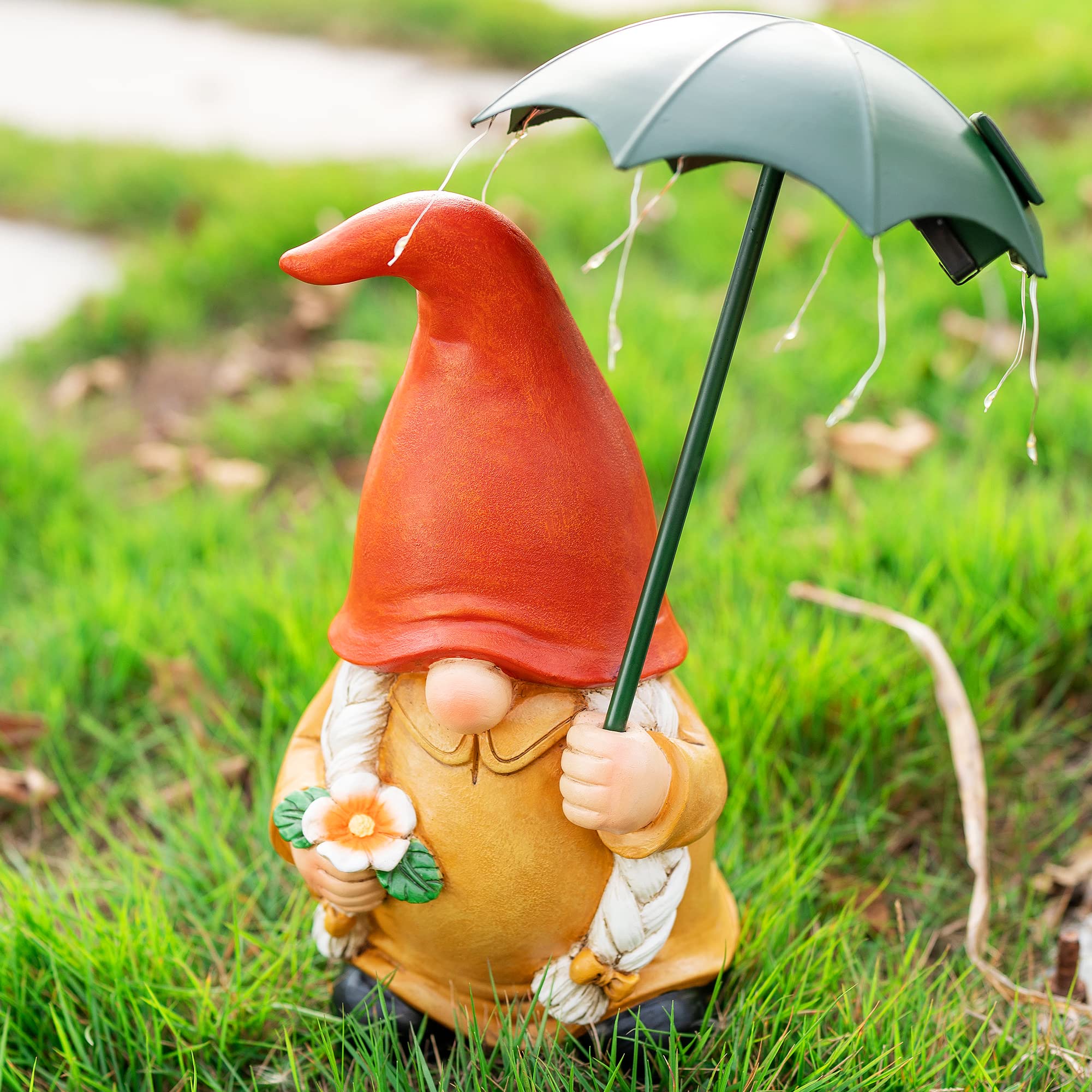 WONDHOME Garden Gnome Statues Outdoor Decoration Patio Yard Lawn Solar Gnomes Lady with Umbrella Lights Christmas Halloween Birthday Gift for Woman Mom,Umbrella Gnome