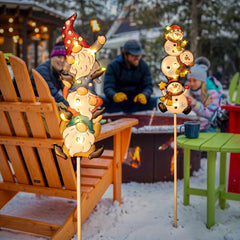 Homeimpro Christmas Solar Outside Decorations Holiday Lights Yard Garden Gnomes Snowman Pathway Stake Lights with 18 LED Waterproof Lawn Outdoor Xmas Gifts for Mom Women (2Pack)