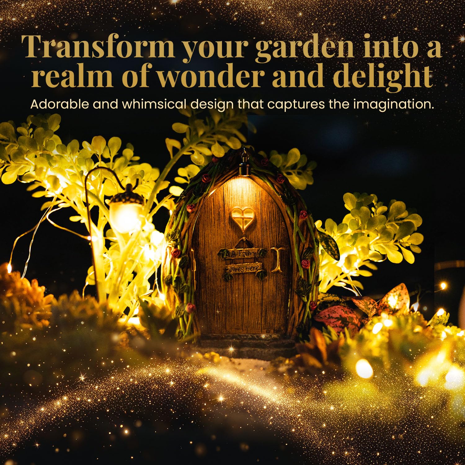 Opening Fairy Door & Window Set for Trees - Fairy Garden Kit with Light, Decor