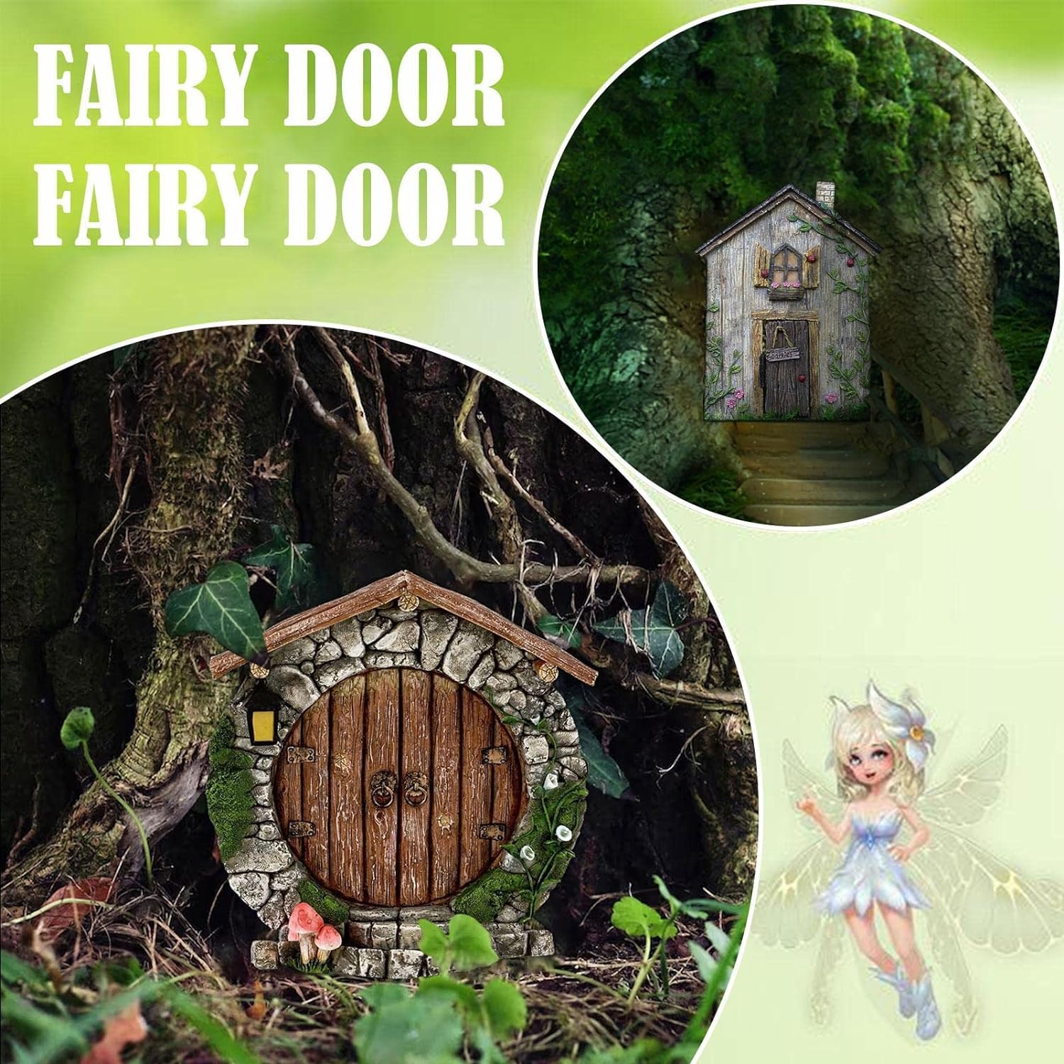 Fairy Garden Doors and Windows for Trees Miniature Fairy Gnome,Sculptures and Statues Wall and Trees Outdoor Wooden Doors and Windows in The Yard Garden Trees Garden Garden Sculptures and Statues