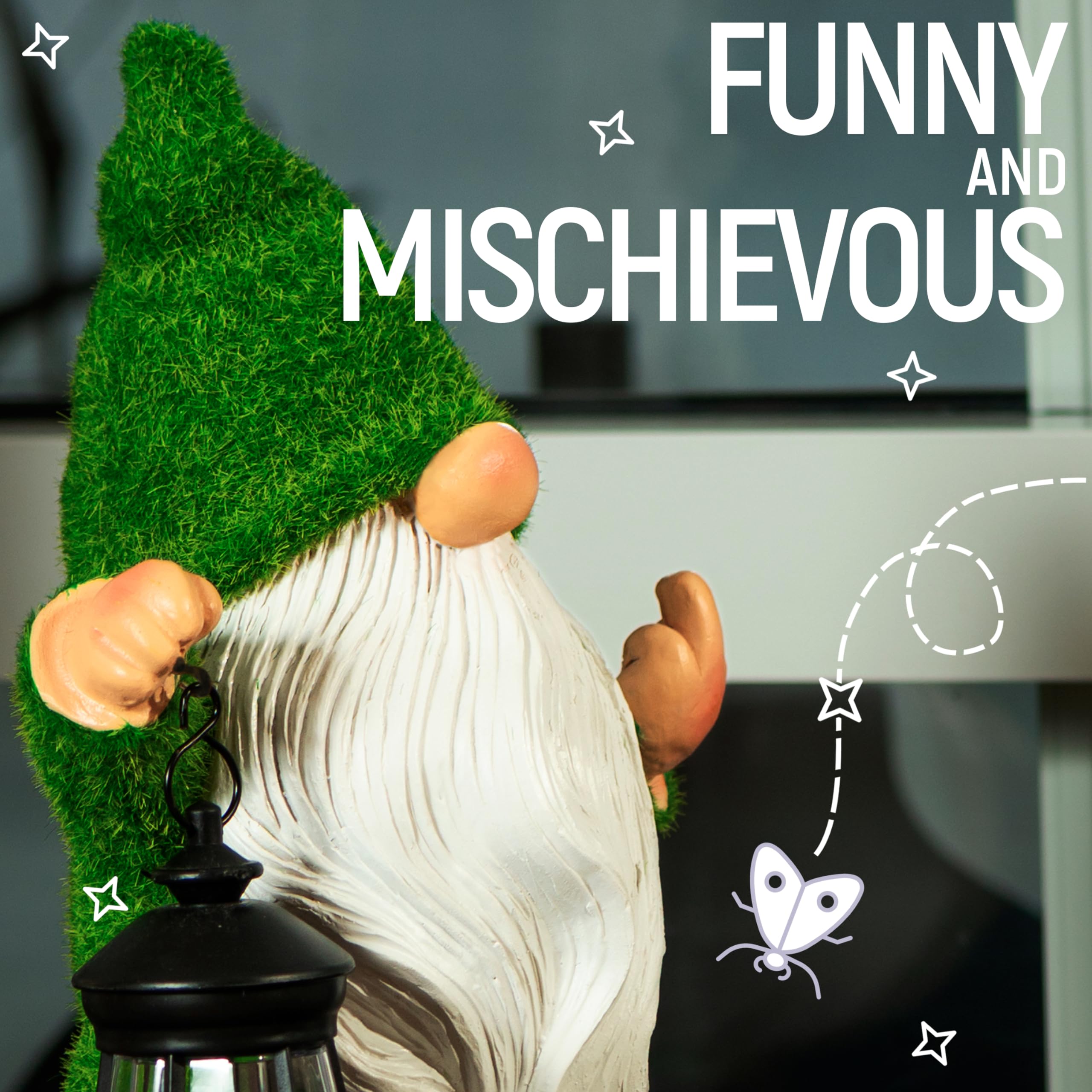 Garden Gnome 11.8, Funny Gnomes with Solar Lantern, Garden Statues Outdoor Clearance, Garden Gnomes Outdoor Funny for Patio Decor