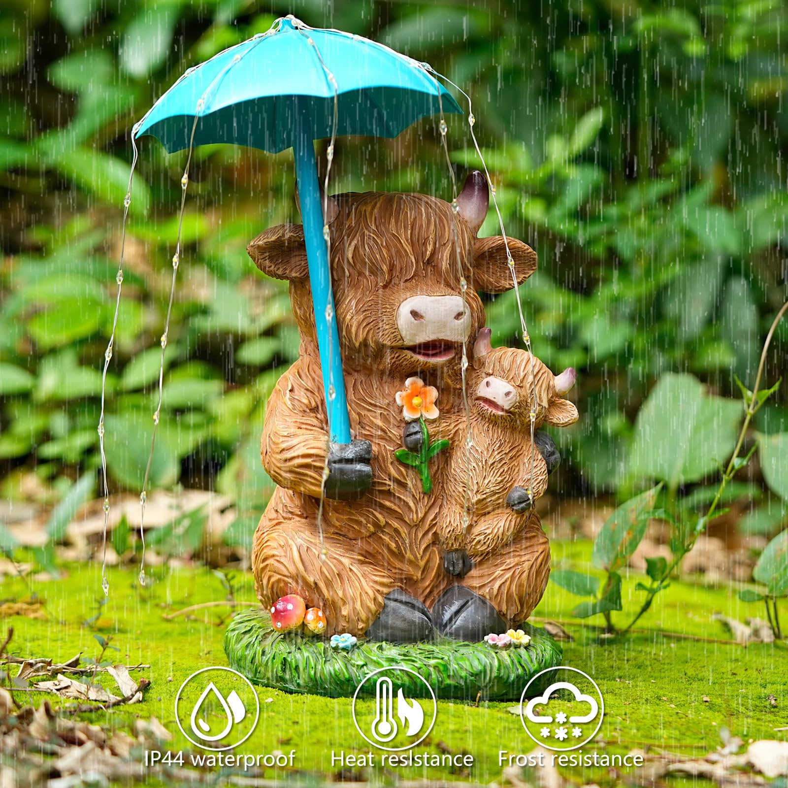 Joint Honglin Solar Garden Statues Resin Loving Highland Cow Umbrella Lights Outdoor Decor Gifts for Yard, Patio Decorations