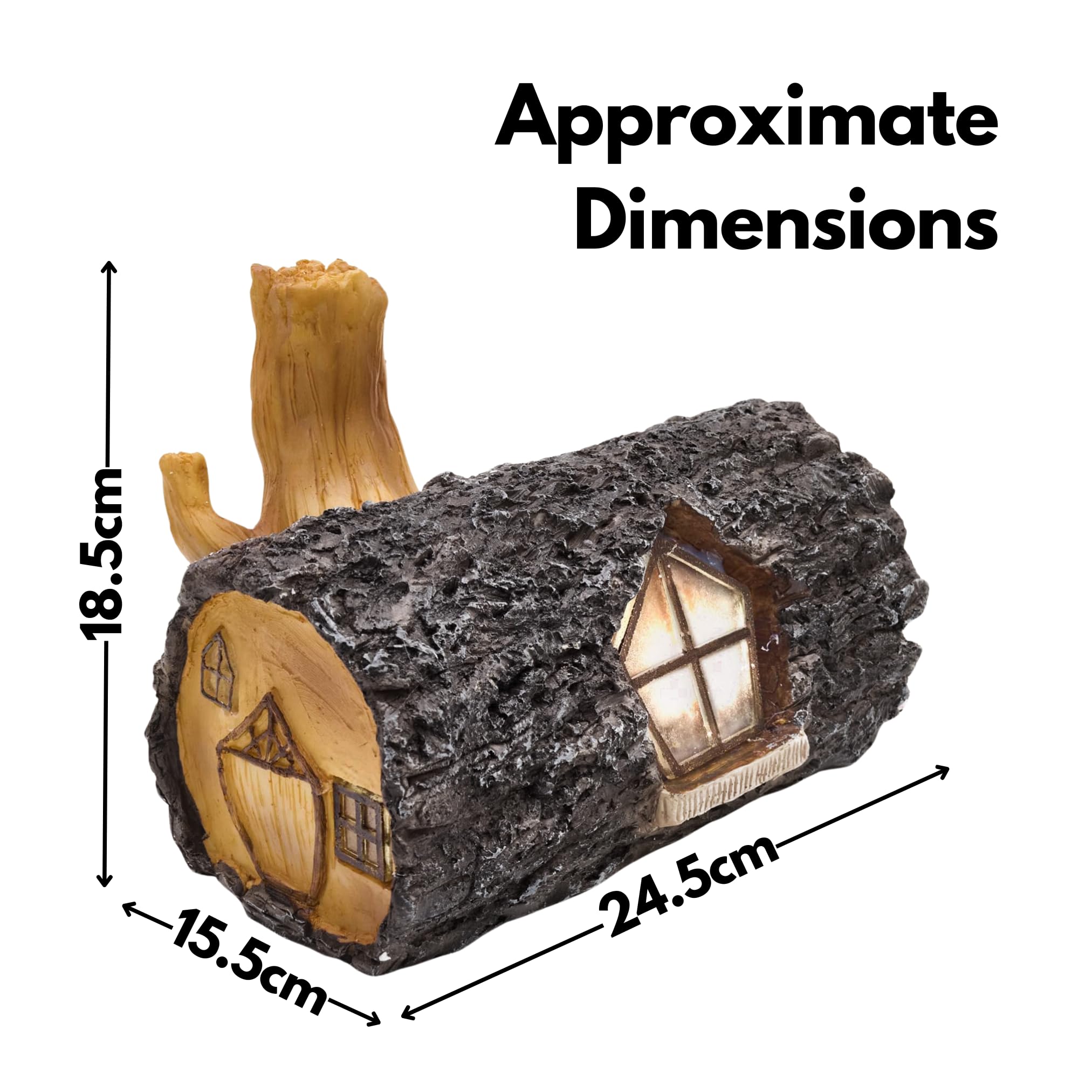 garden mile Solar Powered Light Up Log Fairy House Garden Solar Lighting Indoor Outdoor Ornament Wood Effect Resin Decoration - solar lights outdoor garden