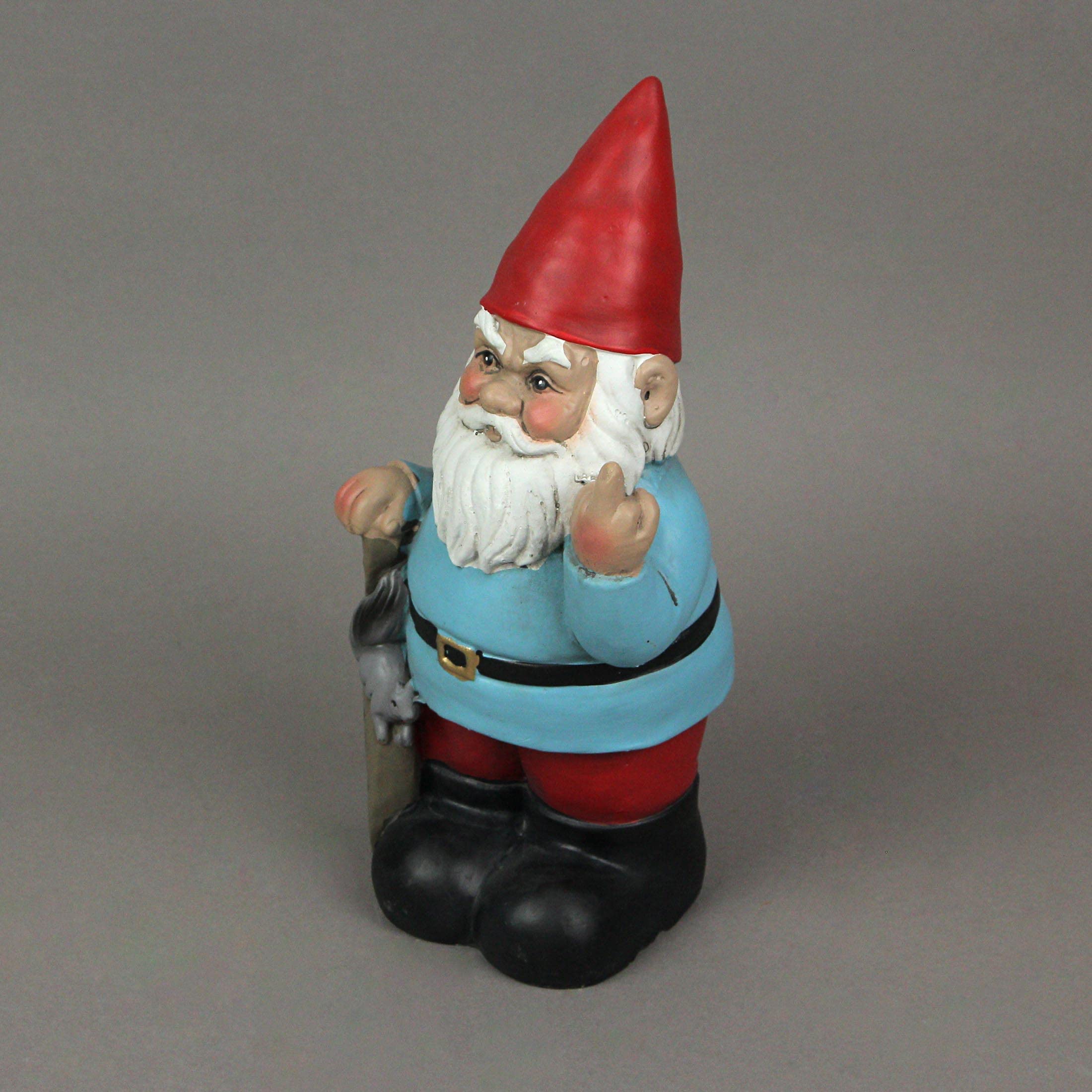 Blue Go Away Giving The Bird Garden Gnome Funny Home Decor Outdoor Statue