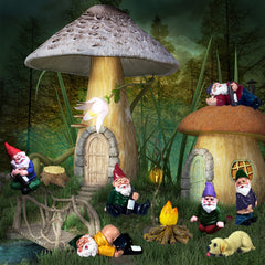 Wetufin 9pcs Drunk Gnomes Miniature Garden Gnomes Mini Funny Gnome Statues Resin Gnome Fairy Gnomes Garden Decorations Miniature Gnomes for Fairy Garden, Christmas Tree, Gift for Kids