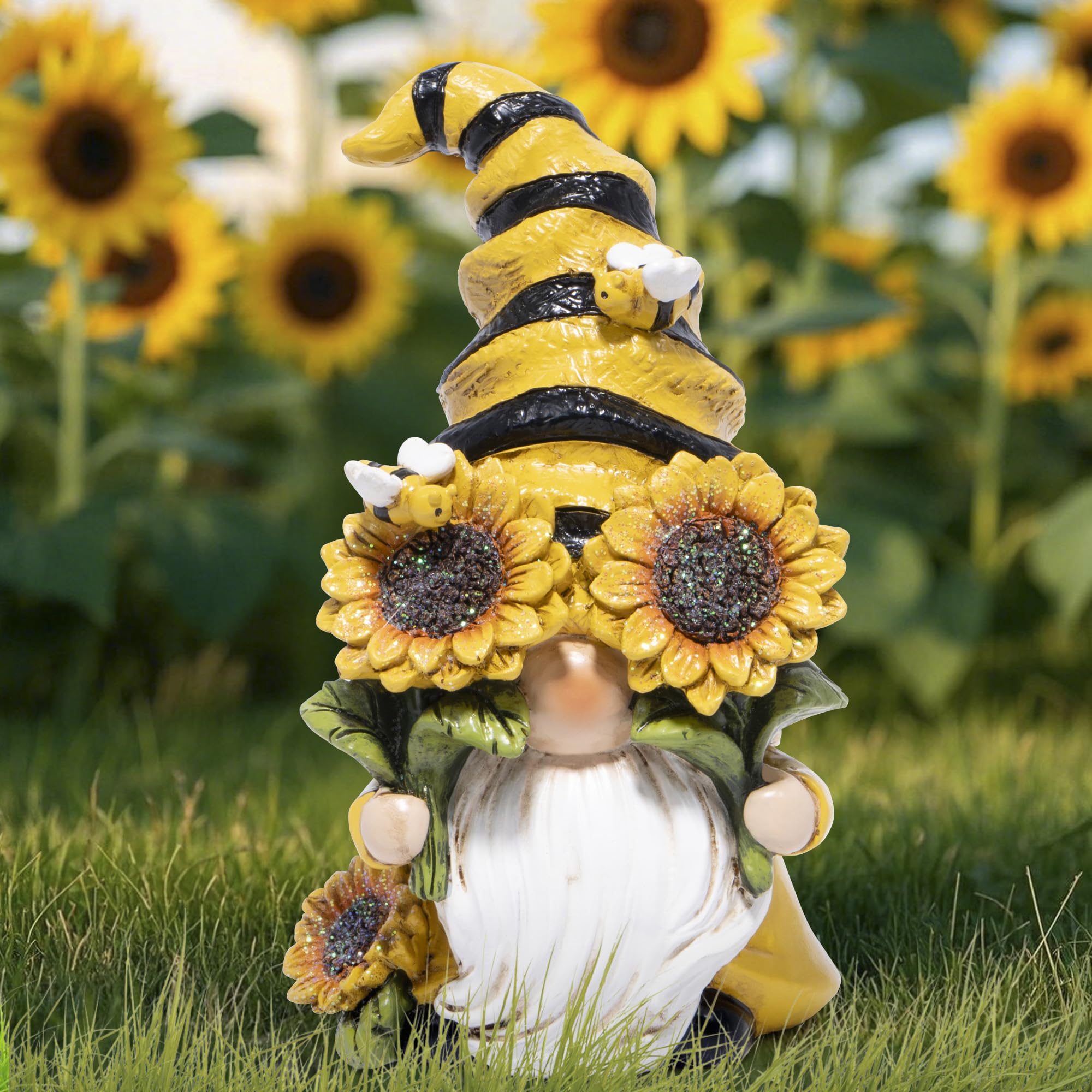 Hodao Spring Bumble Bee Gnome Figurine - Cute Garden Decor with Sunflower Accents, Yellow Bee Statue for Spring Home Table Decor, Unique Gifts for Nature Lovers