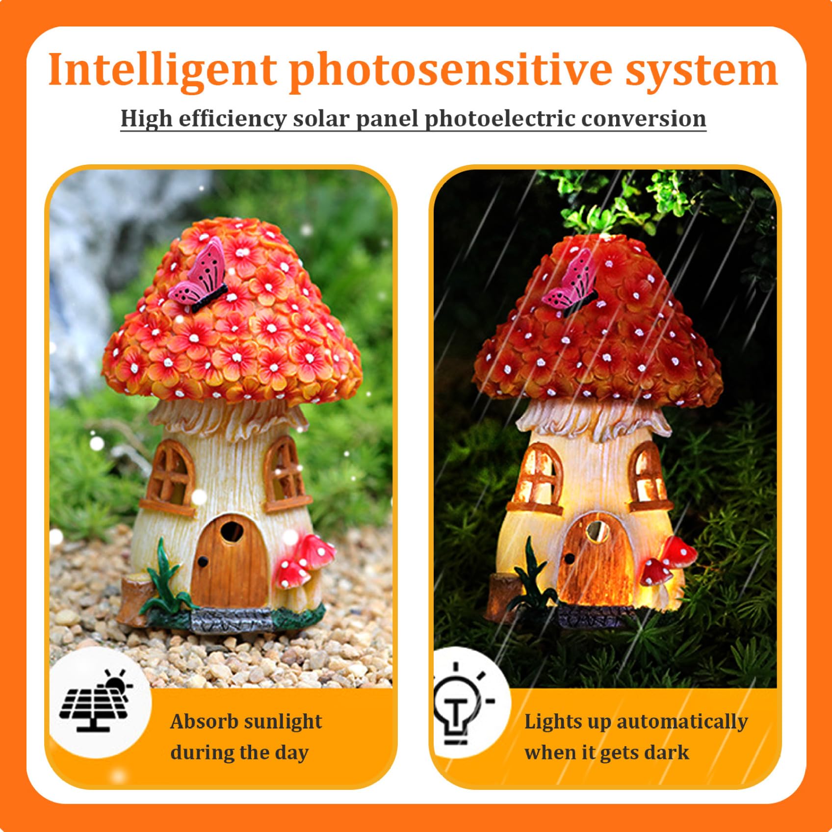 Porgeel Fairy House Solar Lights Waterrproof Resin Solar Fairy House Decorative Shaped Solar Garden Lights for Outside Patio Yard Decor Garden Ornaments