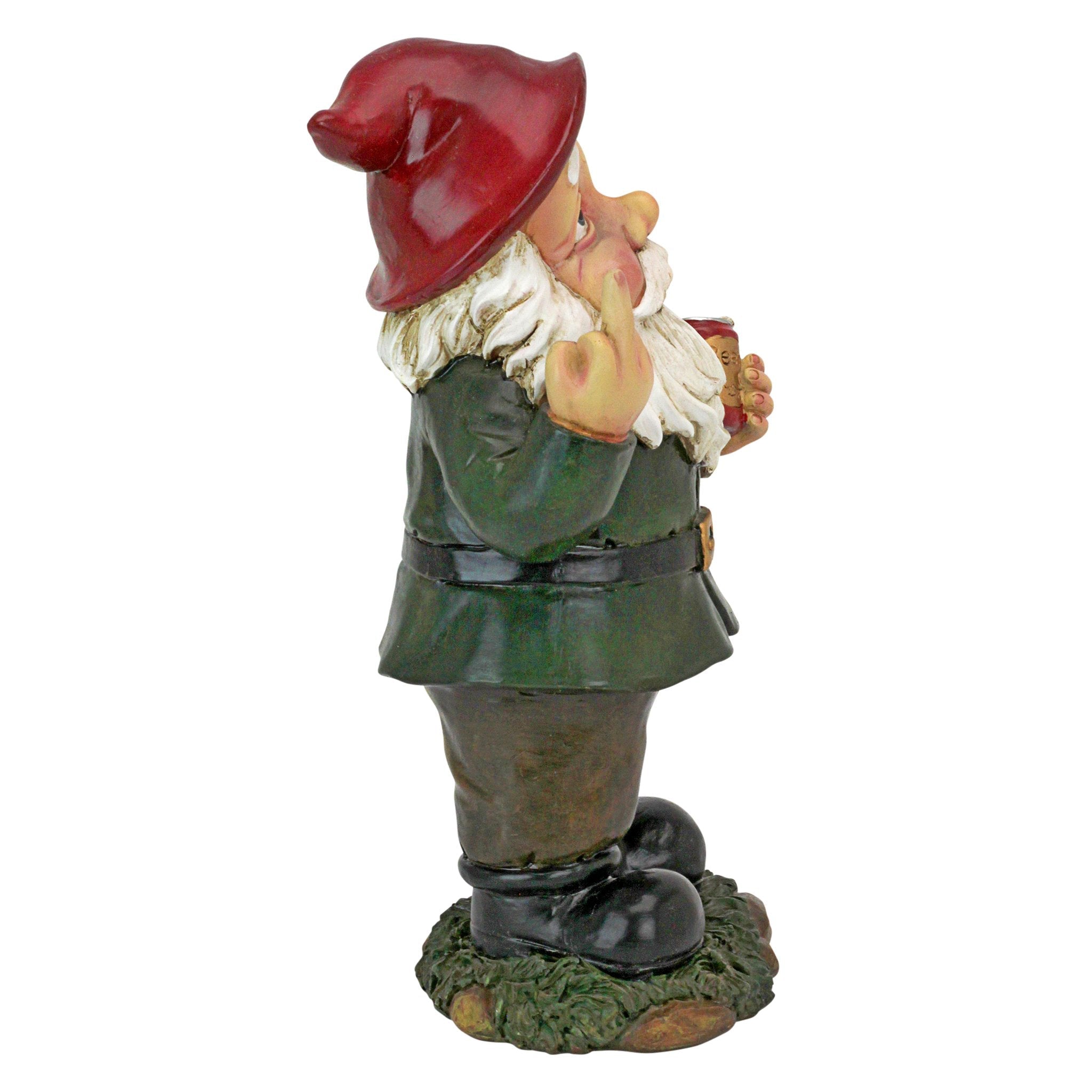 Design Toscano QL1530771 Foul Finger Tipsy Tim Gnome, Full Color Realistic