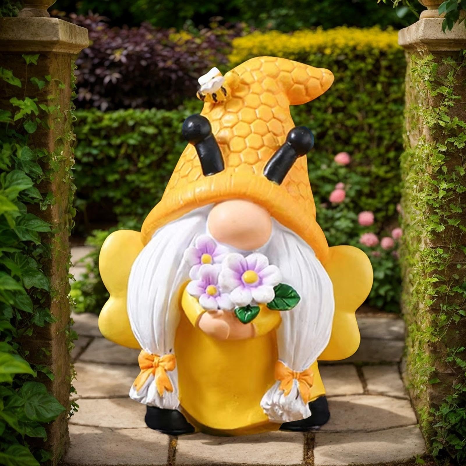 Ungtyb Bee Gnome Statue, Garden Bee Gnome, Resin Gnome Sculpture, Extravagant Bee Gnome Figurine, Perfect for Garden and Patio Decor (1 Piece)