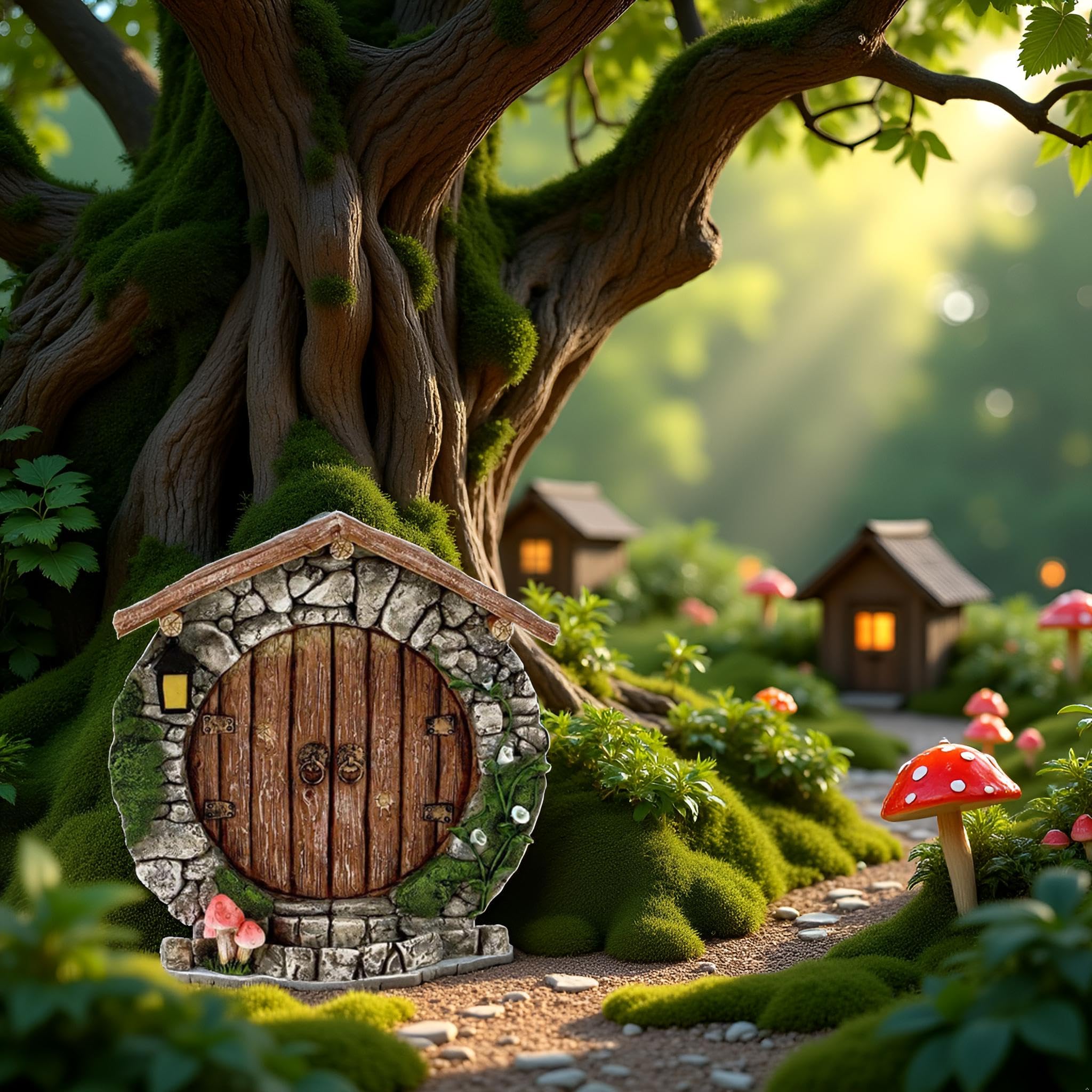 Fairy Garden Doors and Windows for Trees Miniature Fairy Gnome,Sculptures and Statues Wall and Trees Outdoor Wooden Doors and Windows in The Yard Garden Trees Garden Garden Sculptures and Statues