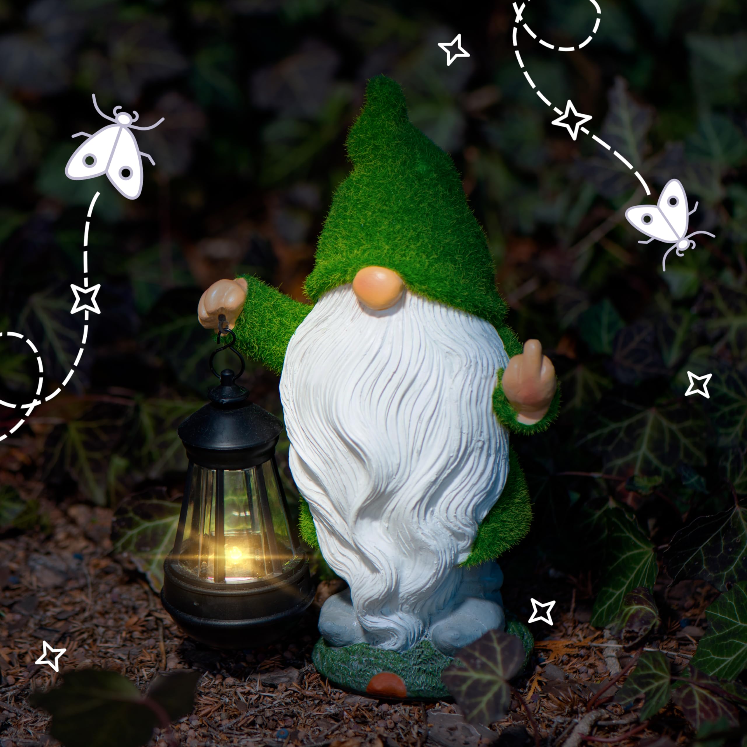 Garden Gnome 11.8, Funny Gnomes with Solar Lantern, Garden Statues Outdoor Clearance, Garden Gnomes Outdoor Funny for Patio Decor