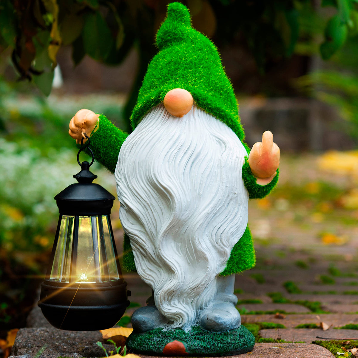 Garden Gnome 11.8, Funny Gnomes with Solar Lantern, Garden Statues Outdoor Clearance, Garden Gnomes Outdoor Funny for Patio Decor