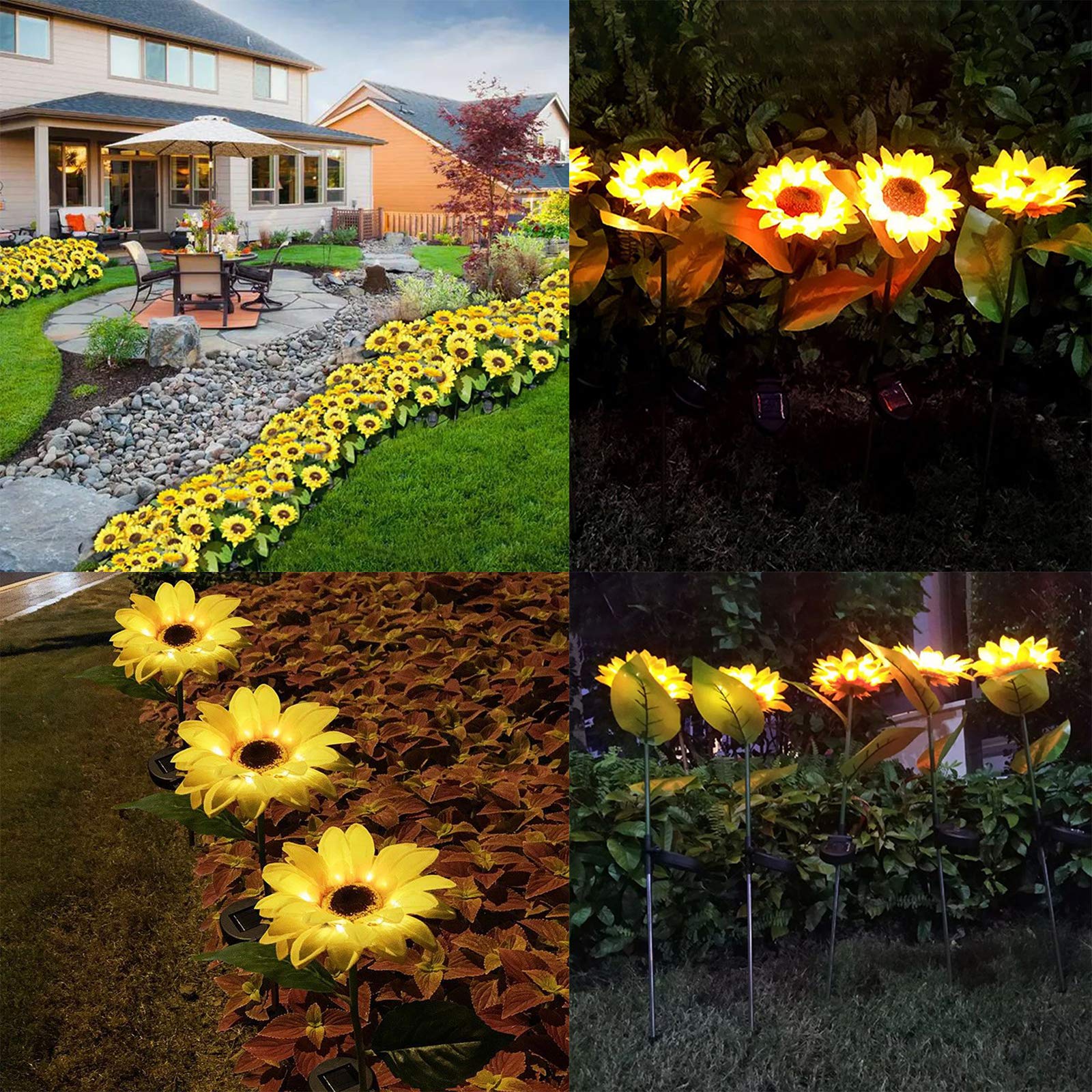 XVZ Solar Lights Outdoor Garden, 2 Pack Solar Sunflower Lights Waterproof Outdoor Garden Patio Decor Lights for Porch Yard Lawn Pathway