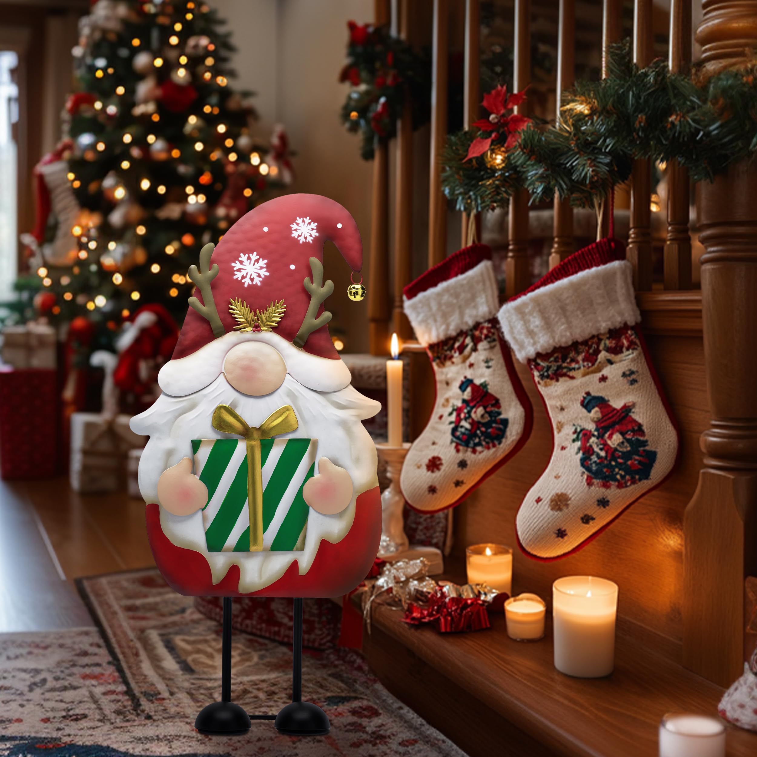 TERESA'S COLLECTIONS Large Standing Santa Gonks, 61cm Outdoor Christmas Decorations, Metal Gnome Ornaments for Home, Pathway, Porch, Red