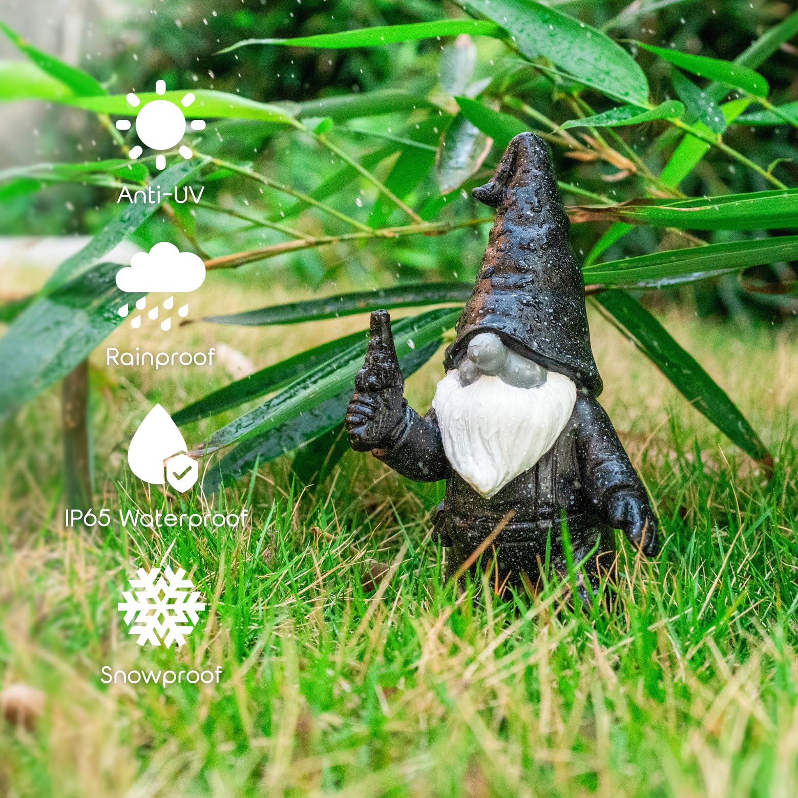 WONDHOME 6.8" Funny Garden Gnome Statues with Gun Naughty Black Gnome Figurine for Patio Lawn Yard Art Outdoor Decorations Father's Day Birthday Halloween Christmas Gardening Gift for Dad Mom