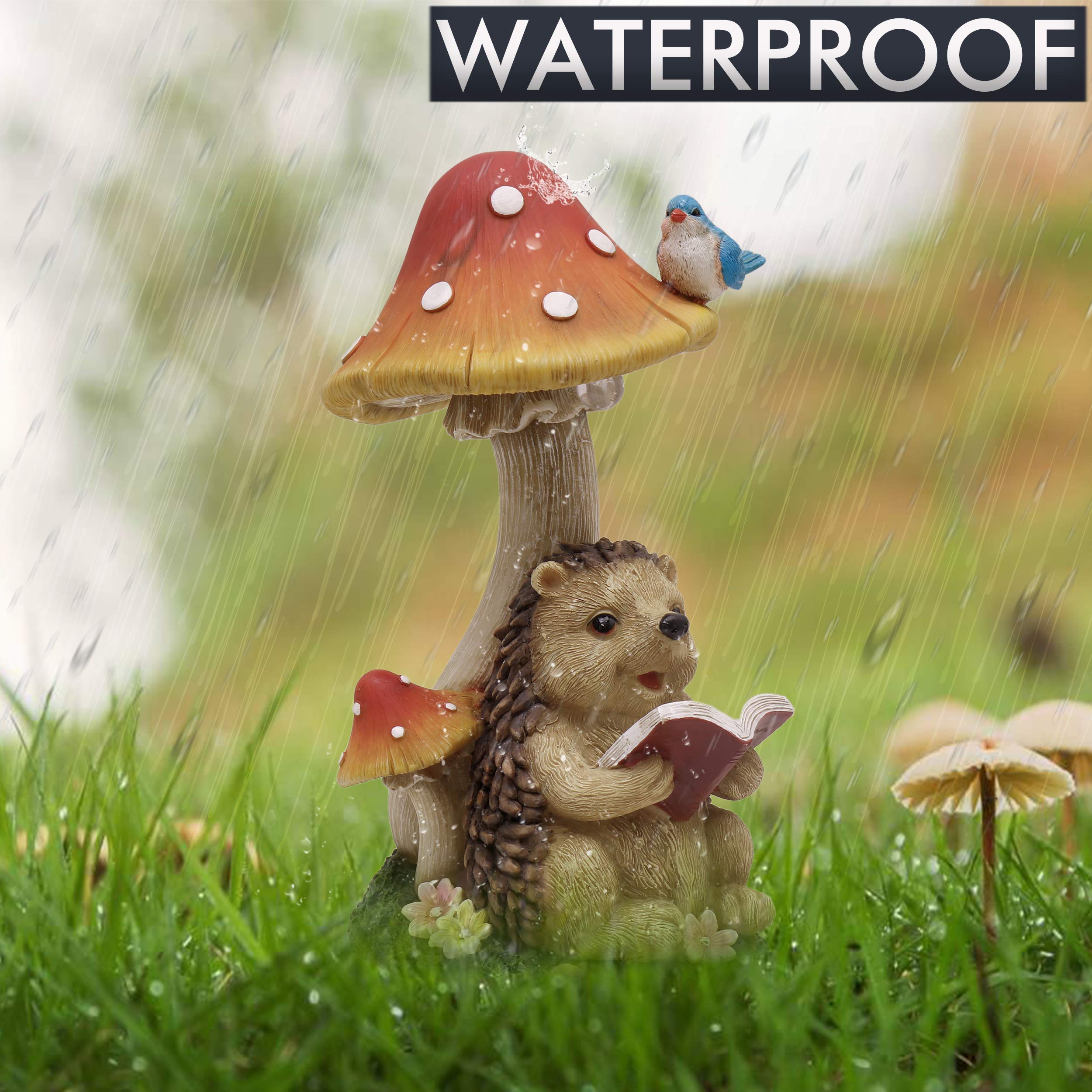 TERESA'S COLLECTIONS Garden Ornaments Outdoor, Lovely Hedgehog and Mushroom with Solar Lights, Waterproof Resin Hedgehog Ornaments, Hedgehogs Gifts, Birthday Gifts for Mum, Indoor Outdoor 17.5CM