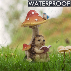 TERESA'S COLLECTIONS Garden Ornaments Outdoor, Lovely Hedgehog and Mushroom with Solar Lights, Waterproof Resin Hedgehog Ornaments, Hedgehogs Gifts, Birthday Gifts for Mum, Indoor Outdoor 17.5CM
