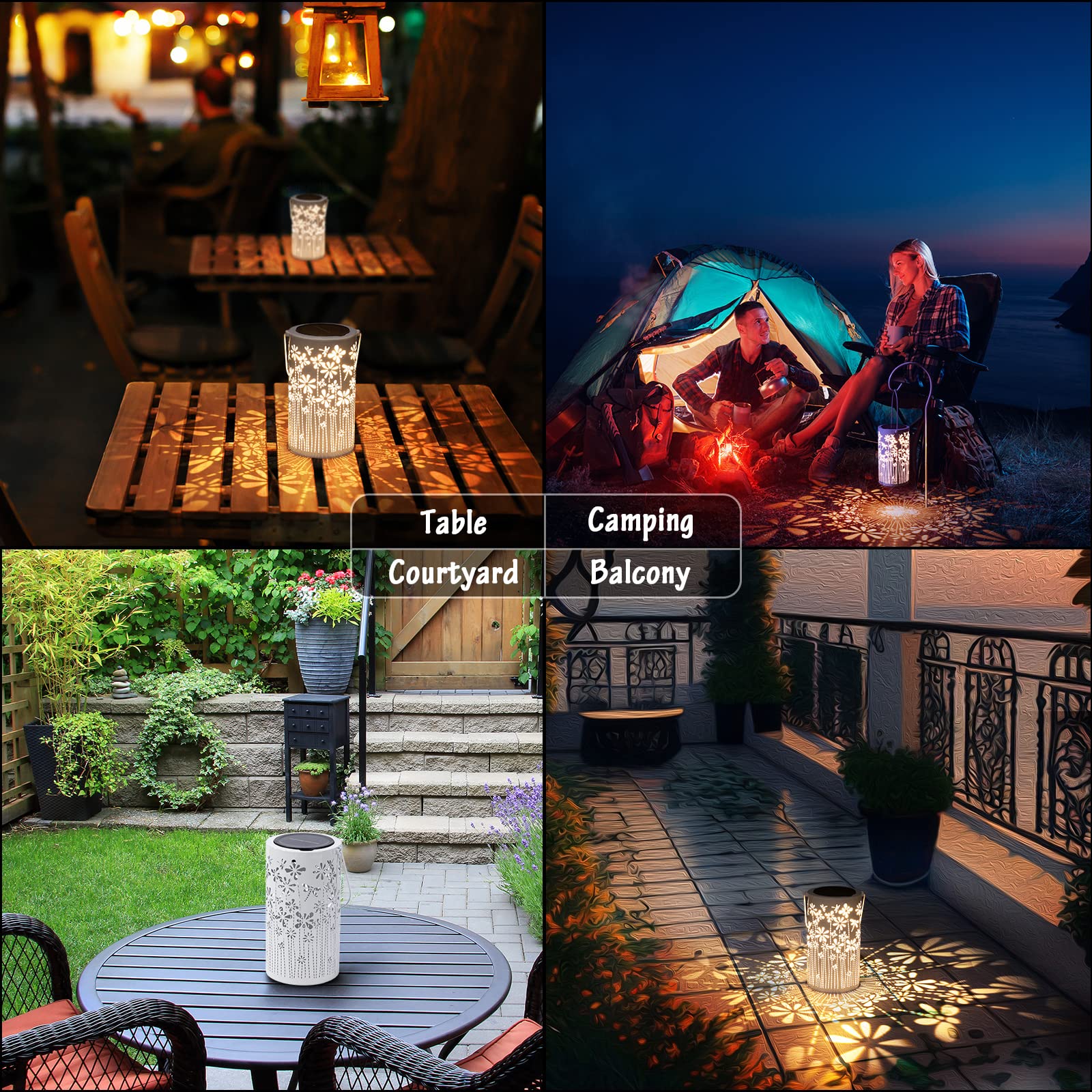 Freekite Solar Lantern for Garden, Metal Outdoor Lantern with a Shepherd's Hook, IP65 Waterproof Garden Decoration Path Lights, Solar Lights for Garden Outside Table Patio Balcony Courtyard