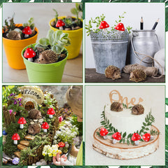 Queekay Fairy Outdoor Garden Animals Figurines Outdoor Fairy Wild Garden Accessories Resin Hedgehogs and Wood Mushroom Miniature Figurines for Plant Pots Bonsai Craft Decor Supplies