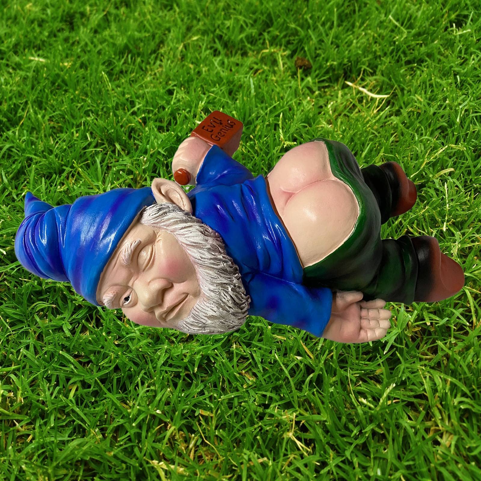 MINICAR 9.5'' Drunk Gnomes Statues Outdoor Decor, Funny Knome Sculptures Yard Decorations Lawn Patio Dwarf Ornament for Housewarming Mother's Father's Day Weird Garden Gift(Blue)