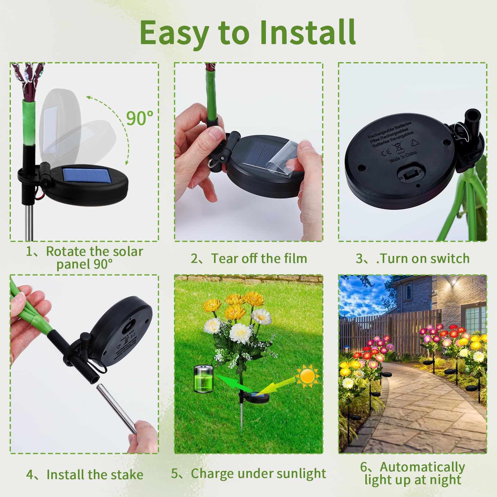 FWLWTWSS Solar Lights Outdoor Garden - 2 Pack Snow Lotus Solar Garden Lights, Garden Lights Solar Powered Waterproof with 7 Small Snow Lotus Flowers, Garden Ornaments Outdoor (White)