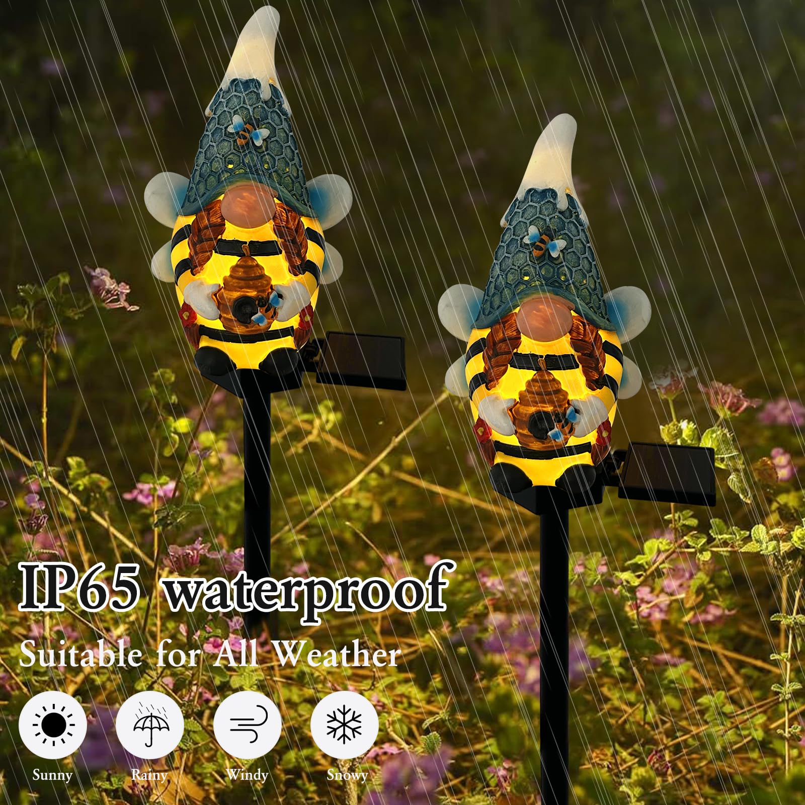 LAIAMER Solar Gnome Garden Lights, Outdoor Gnome Statue with Bees & Honey Jars, Solar Powered Fairy Garden Lights Gnome Decorations for Home Outside Yard Lawn Patio Gnomes Gifts (Bee)