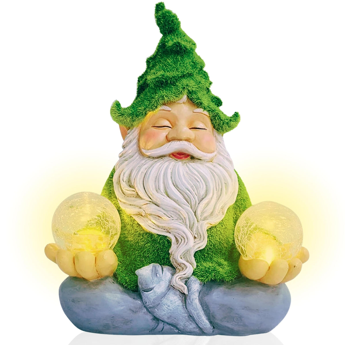 TIN DREAMS FACTORY | Zen Gnome with Solar Light – Decorative Garden Figure in Resin – Gnome with Luminous LED Ball – Original Ornament for Garden, Terrace, and Patio