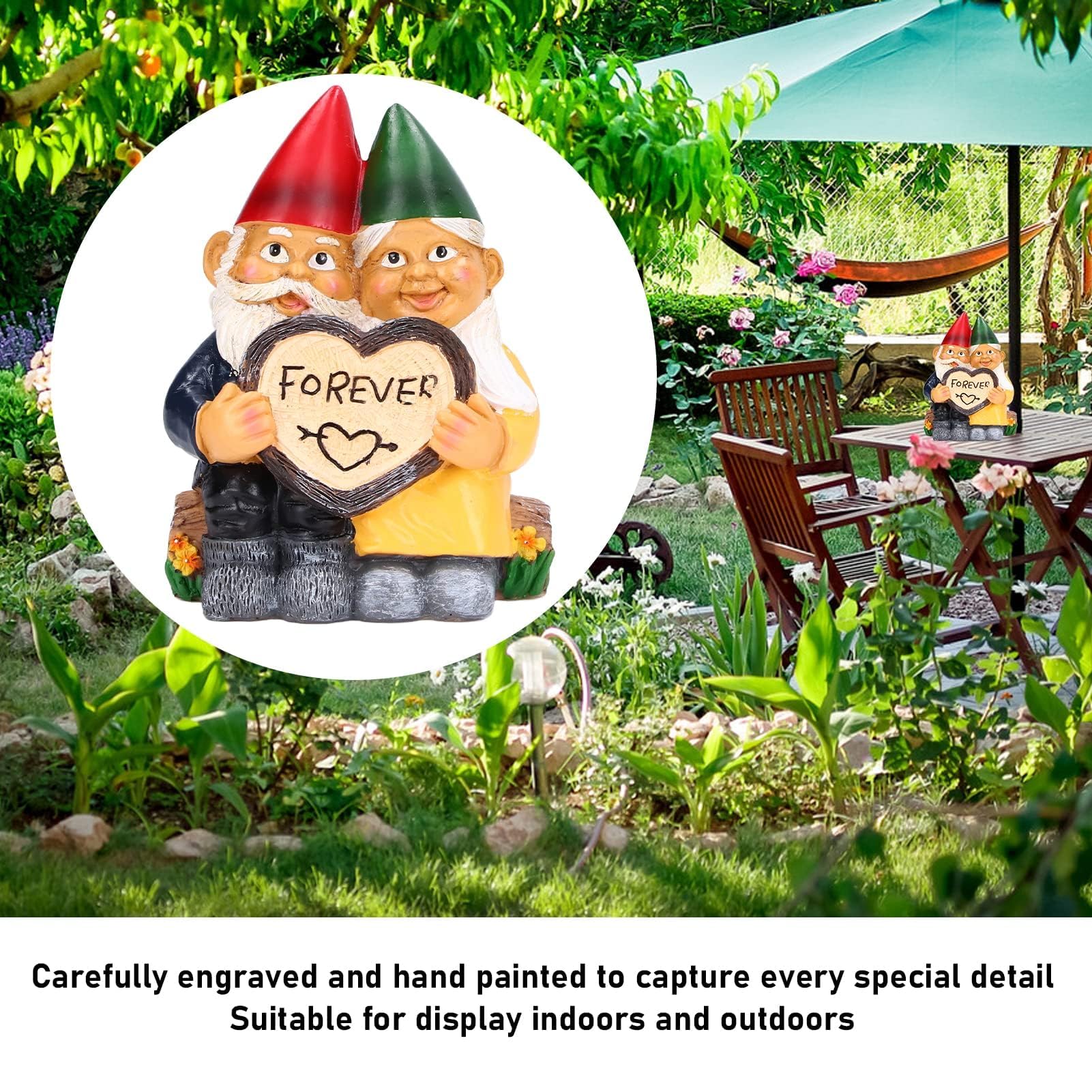 Creative Resin Garden Gnome Couple Dwarf Heart Shaped Statue Waterproof and Durable Suitable for Garden Gifts Patio Lawn Decoration