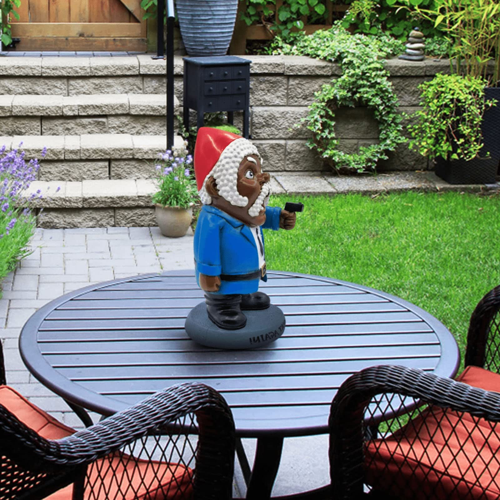 HAIFENGDA Say What Again Angry Garden Gnome, Funny Gnome with a Weapon Resin Ornaments, 9" War Gnome Outdoor Garden Statues for Indoor/Outdoor/Lawn/Yard Art Decorations
