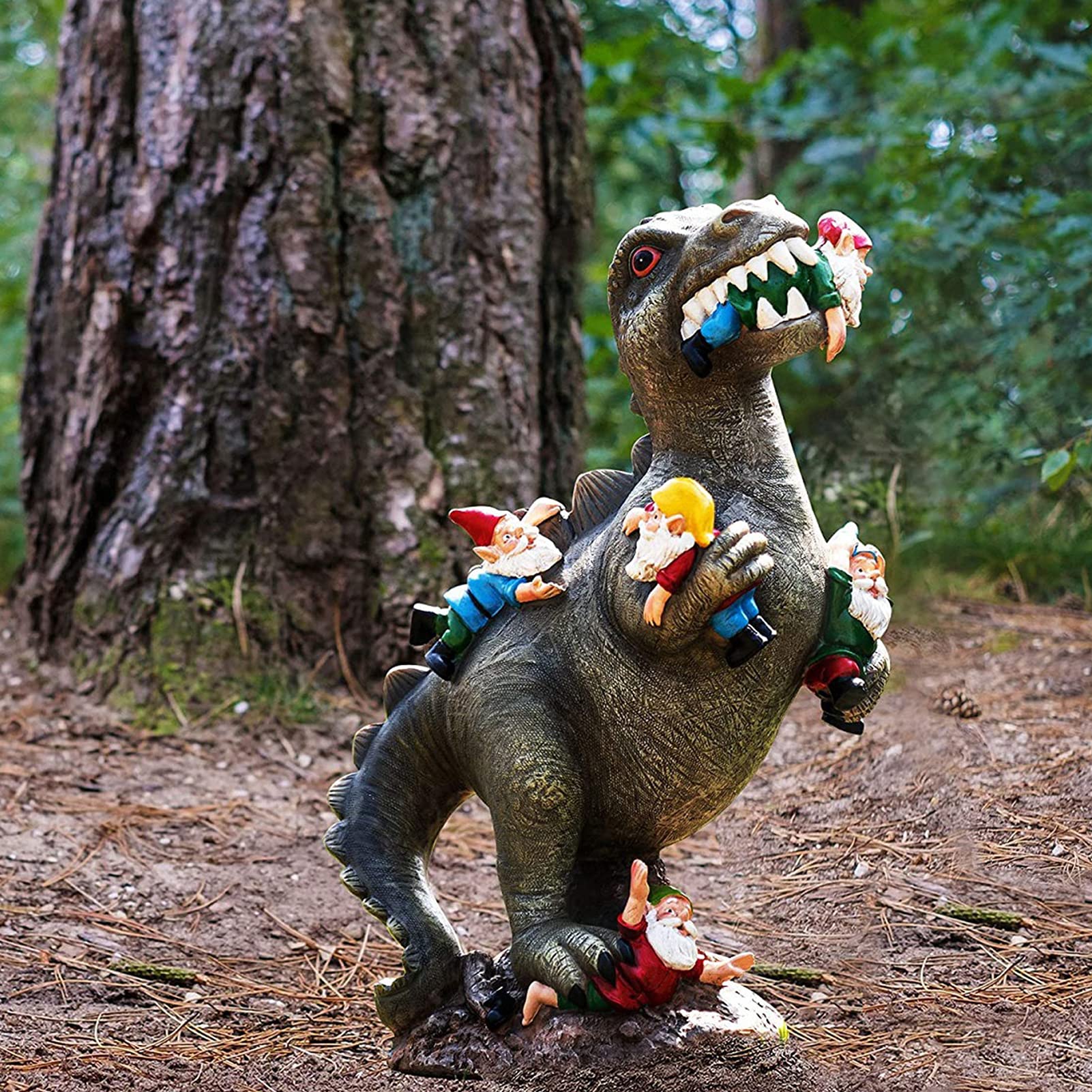 Dinosaur Food Gnomes Garden Statues, Garden Dinosaur Statue, Funny Gnomes Resin Statue Sculpture, Happy Garden Gnome Decoration Garden Sculpture, Outdoor Yard Art Decoration Lawn Decoration (L)