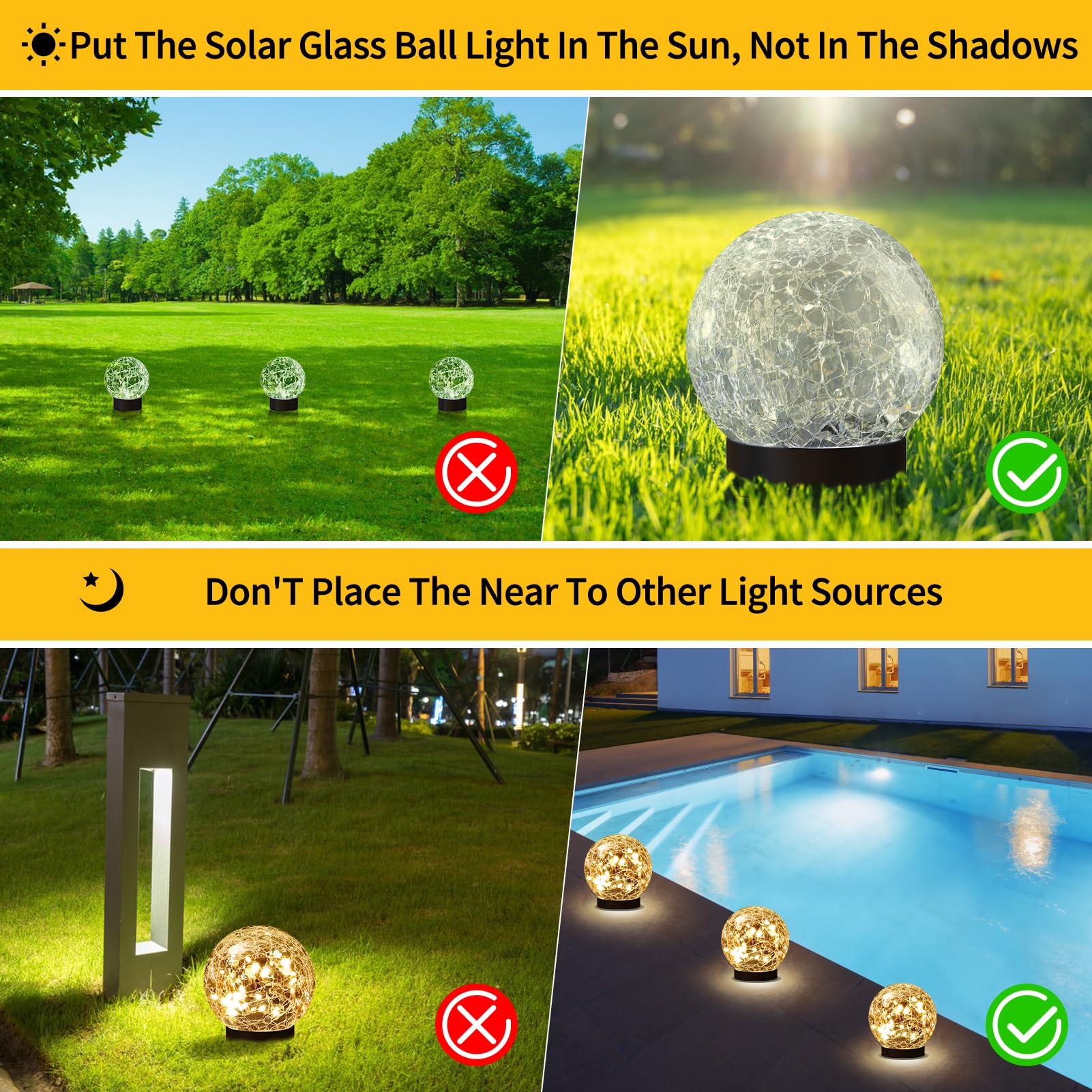 JKIMK Solar Globe Lights Outdoor Waterproof - Cracked Glass Ball Lights for Garden, Patio, Yard, Lawn and Backyard Decor - Solar Orbs for Outside Decorations