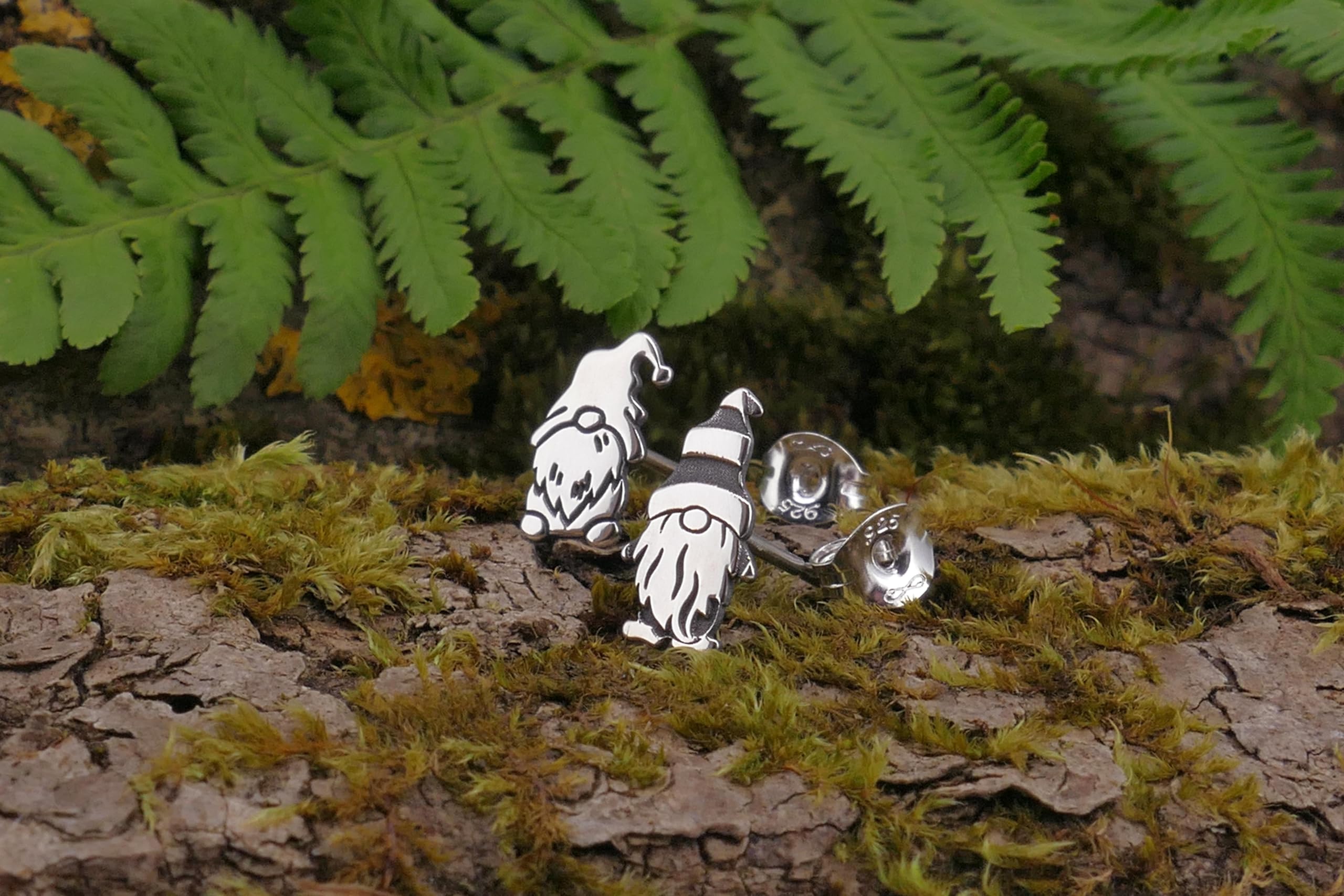 Garden gnome sterling silver stud earrings, lucky charm gonk