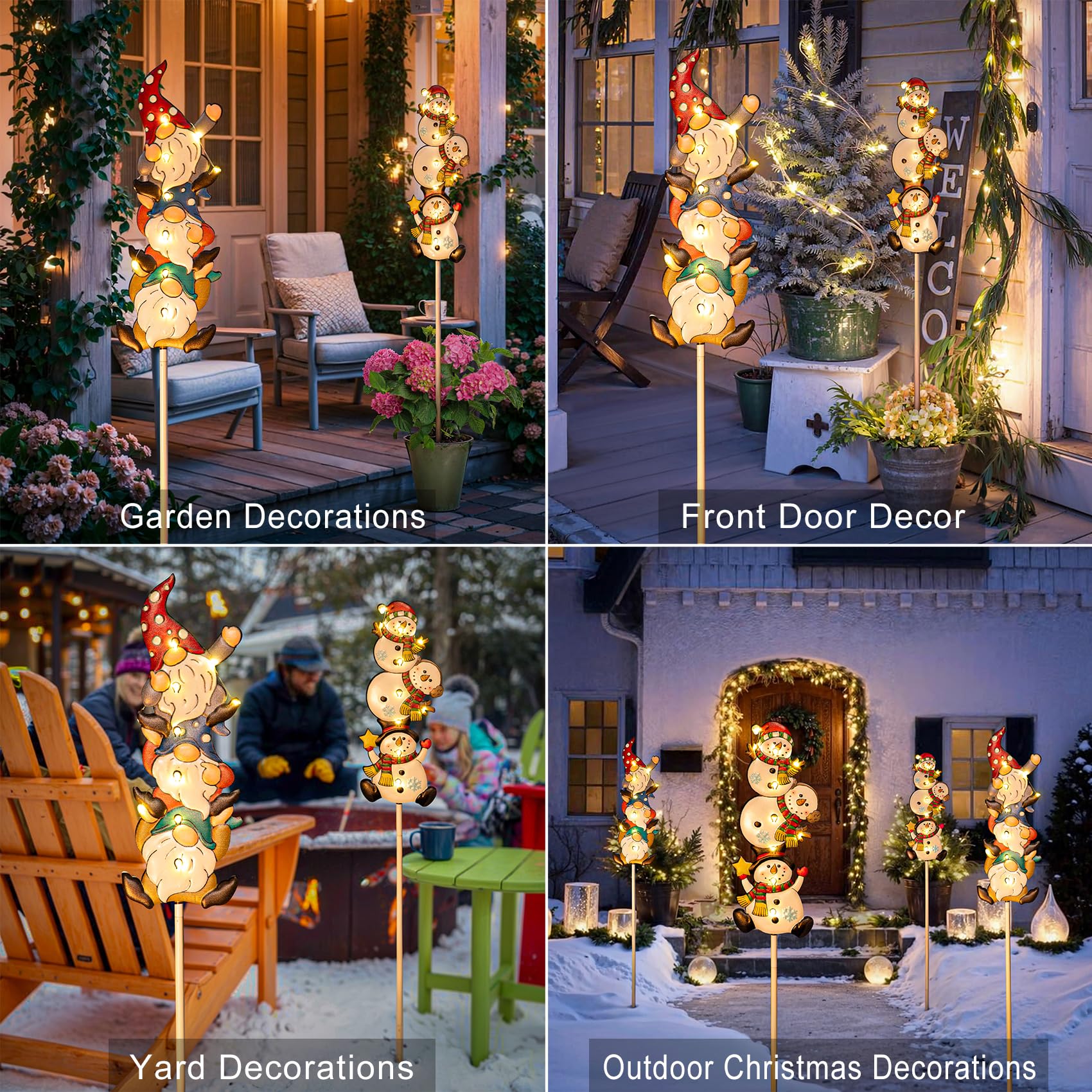 Homeimpro Christmas Solar Outside Decorations Holiday Lights Yard Garden Gnomes Snowman Pathway Stake Lights with 18 LED Waterproof Lawn Outdoor Xmas Gifts for Mom Women (2Pack)