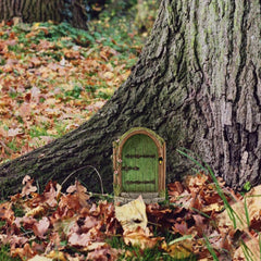DPWOUM Green Fairy Door Wooden Miniature Fairy Gardens Doors Outdoor Mini Fairys Gnome House Accessories for Tree Trunk Ornaments Garden Miniatures,Garden Sculptures and Statues，Outdoor Statues