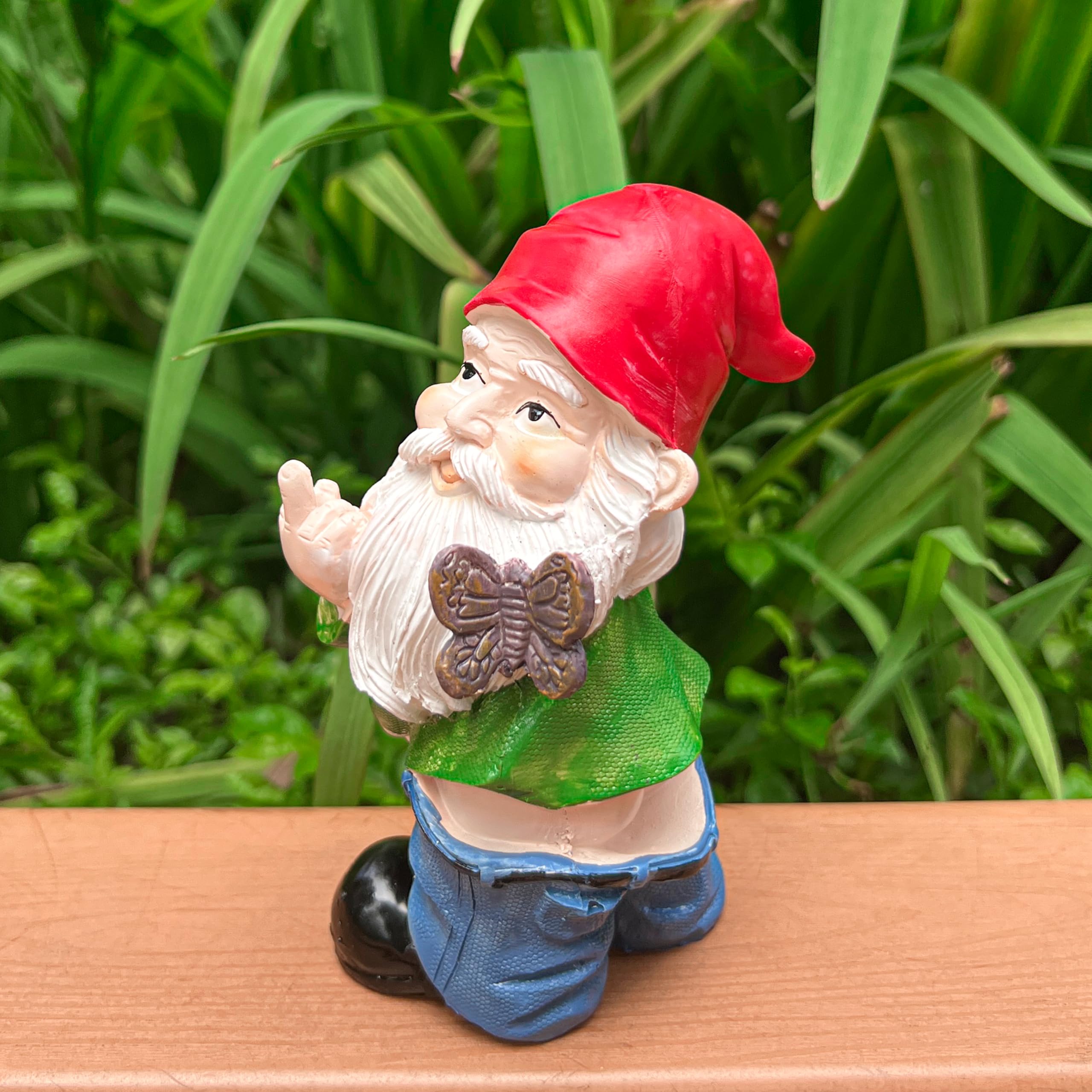 Naughty Middle Finger Gnome, 5.5 inch Tall Funny Resin Garden Gnomes, Mini Pants Down Naked Gnomes for Outdoor Lawn House Decor Statues