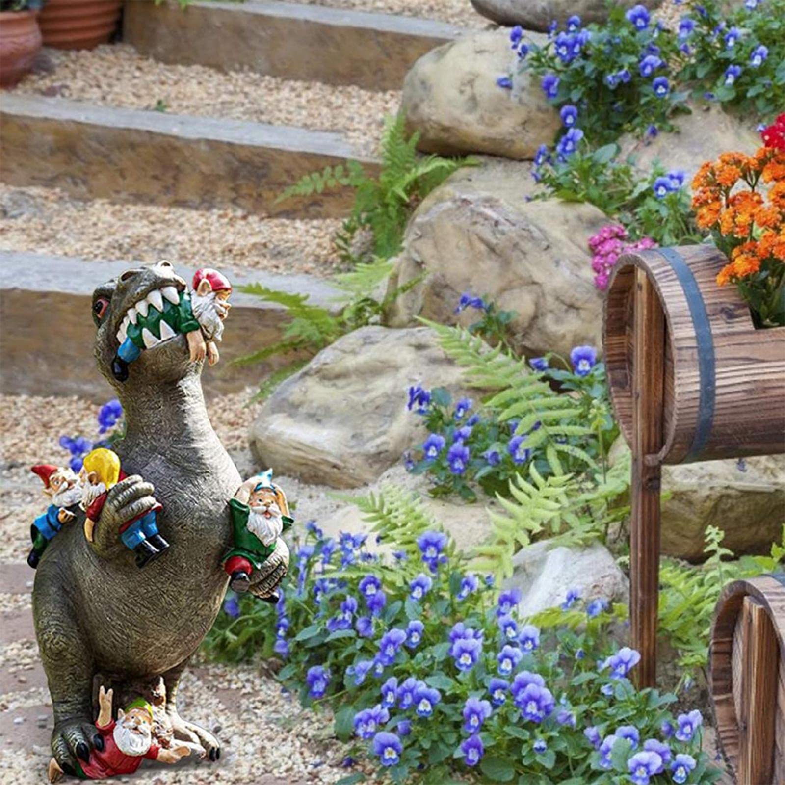 DIYANG Garden Dinosaur Eating Gnomes Statues Funny Gnome Resine Figurines Garden Art Ornaments for Indoor Outdoor Lawn Patio Yard Decor 01