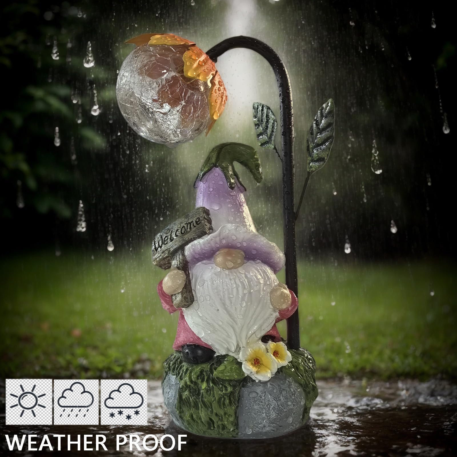 Maikall Rish Garden Gnomes Outdoor Statue with Solar Lights Welcome Gnome Home Garden Decor Mom Gifts for Yard Patio Home Garden