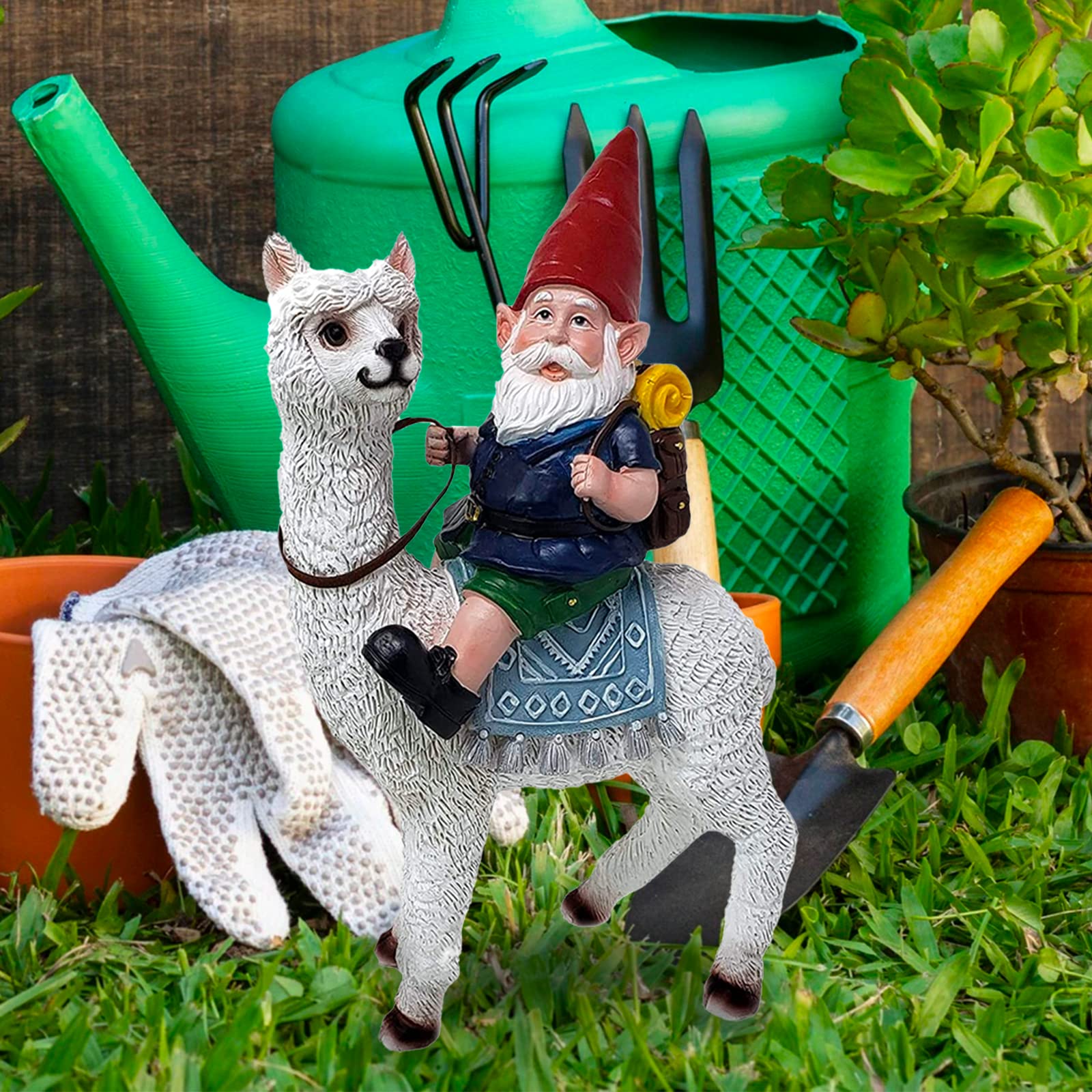 Funny Guy Mugs Gnome and a Llama Statue- Indoor/Outdoor Garden Gnome Sculpture for Patio, Yard or Lawn