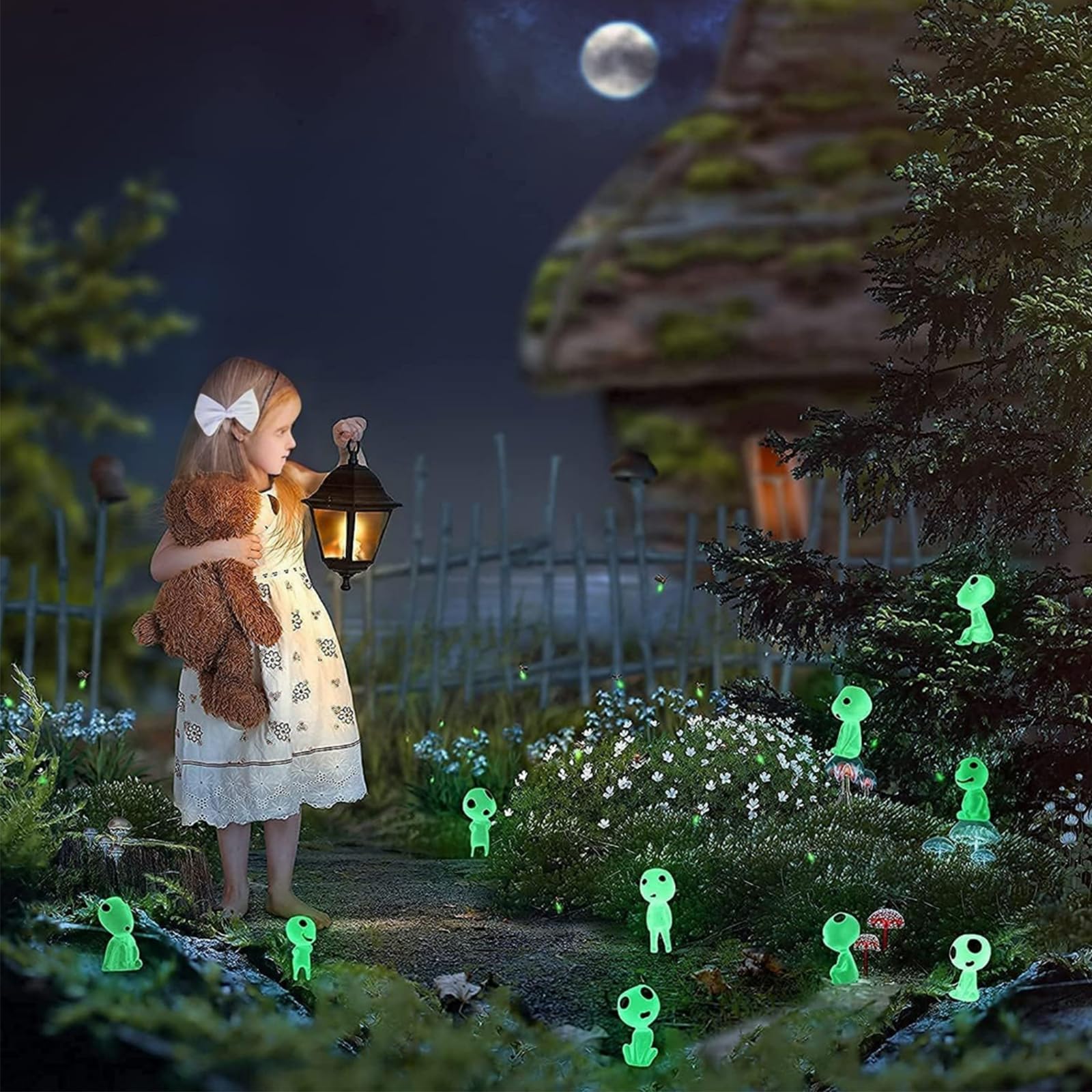 10PCS Fairy Garden Accessories Tree Elves Glow in Dark Garden Alien Decor Miniature Luminous Ghost kit for Micro Landscape Garden Decoration Outdoor Status Patio Lawn Yard Kit (Green)